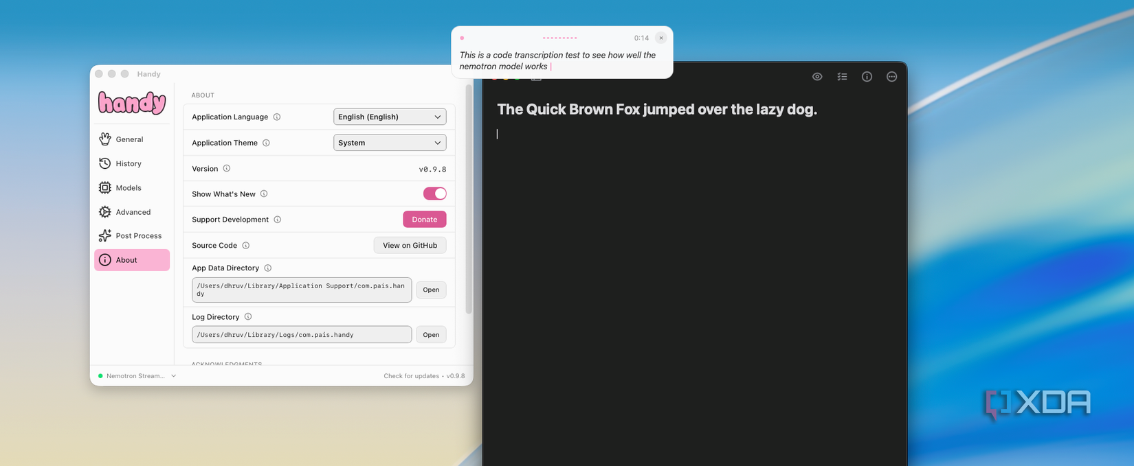 Handy transcription test with notes app