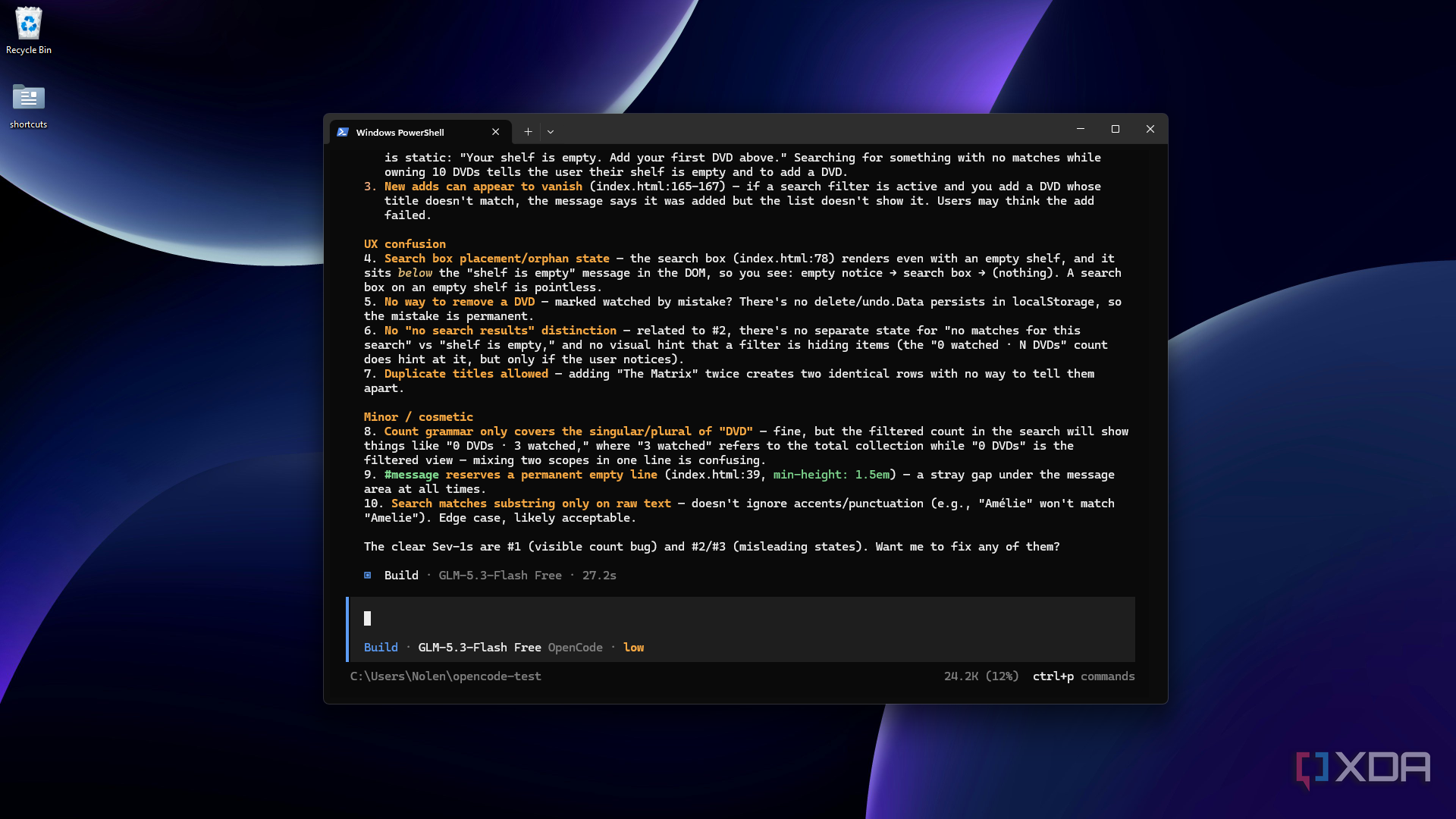 heavy review of ten issues in OpenCode