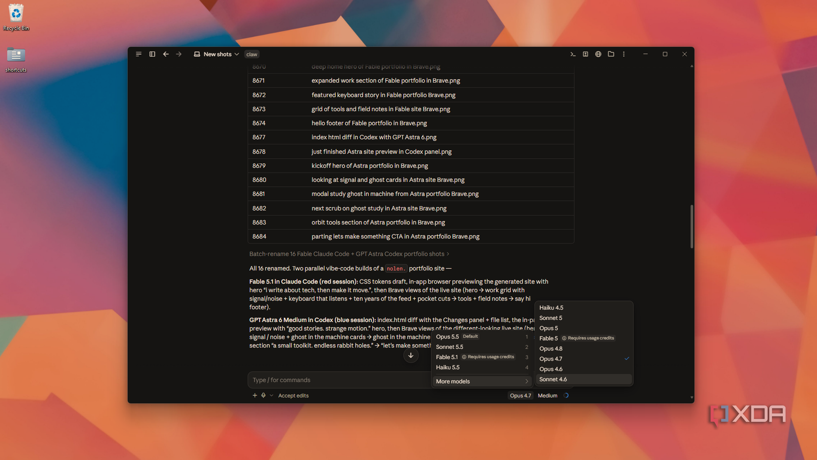 held open model picker during portfolio recap in Claude Code