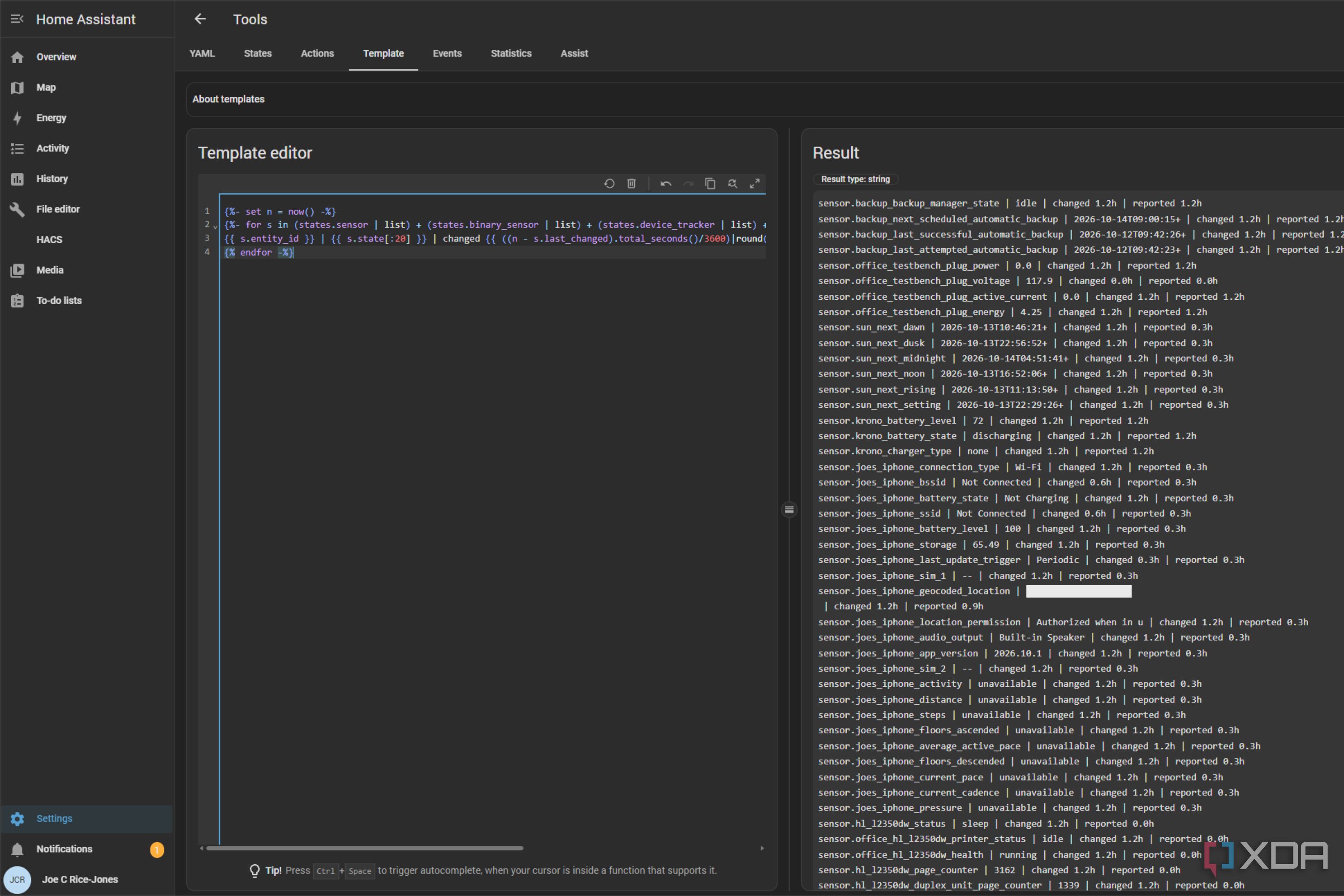 home assistant sensor dev tools