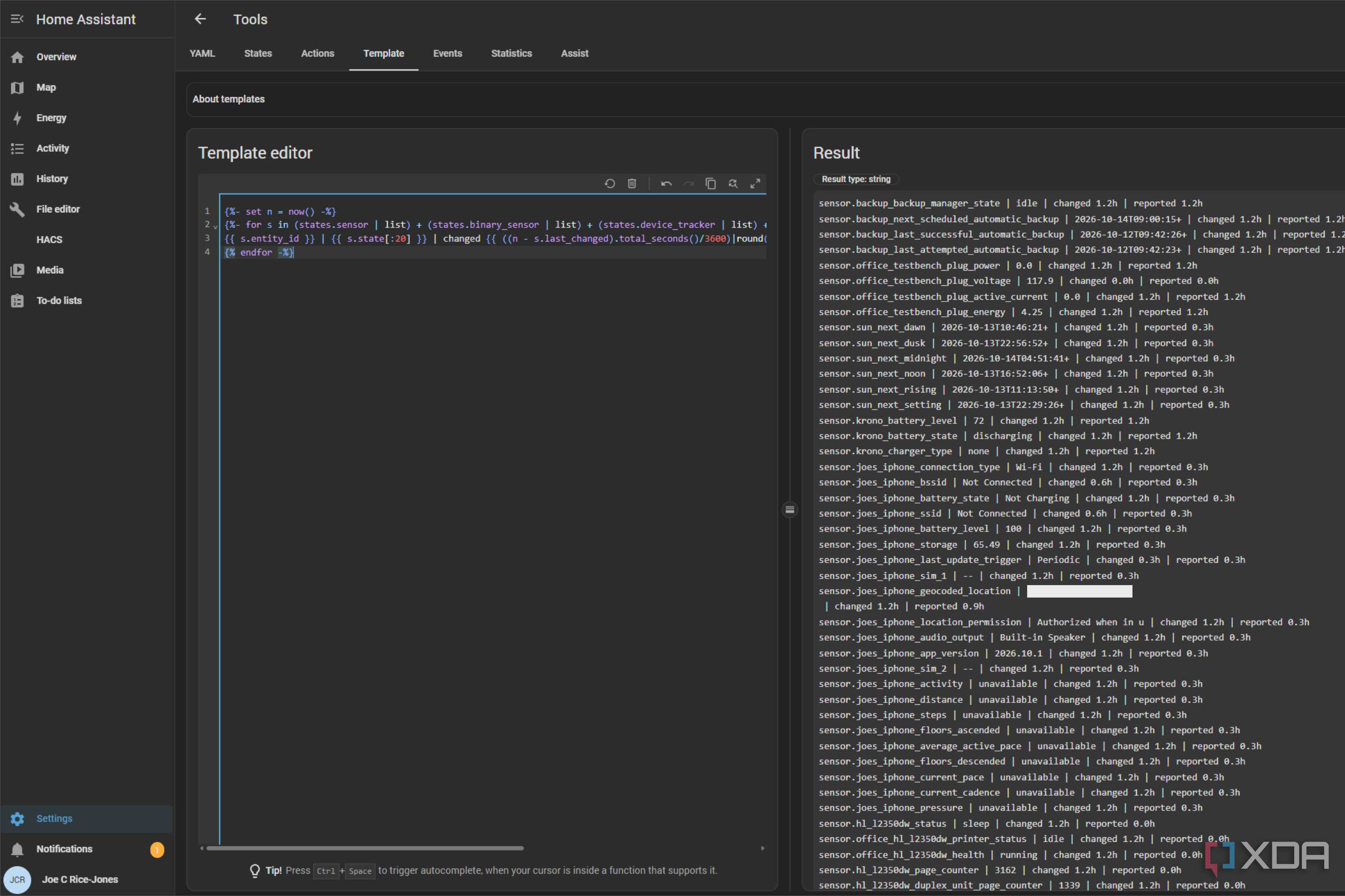 home assistant sensor dev tools