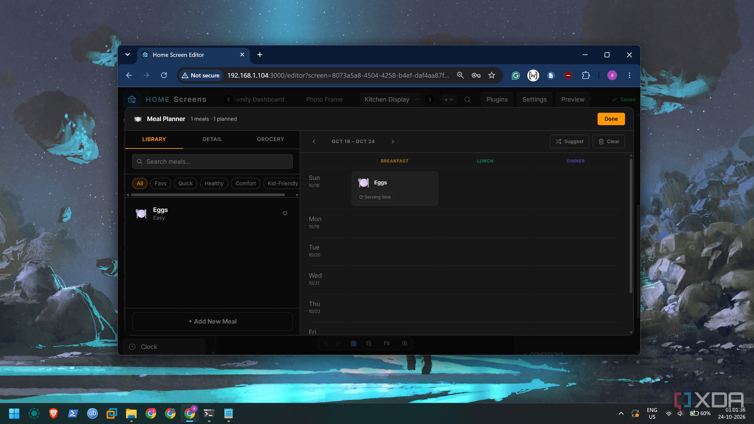 screenshot of home screens meals