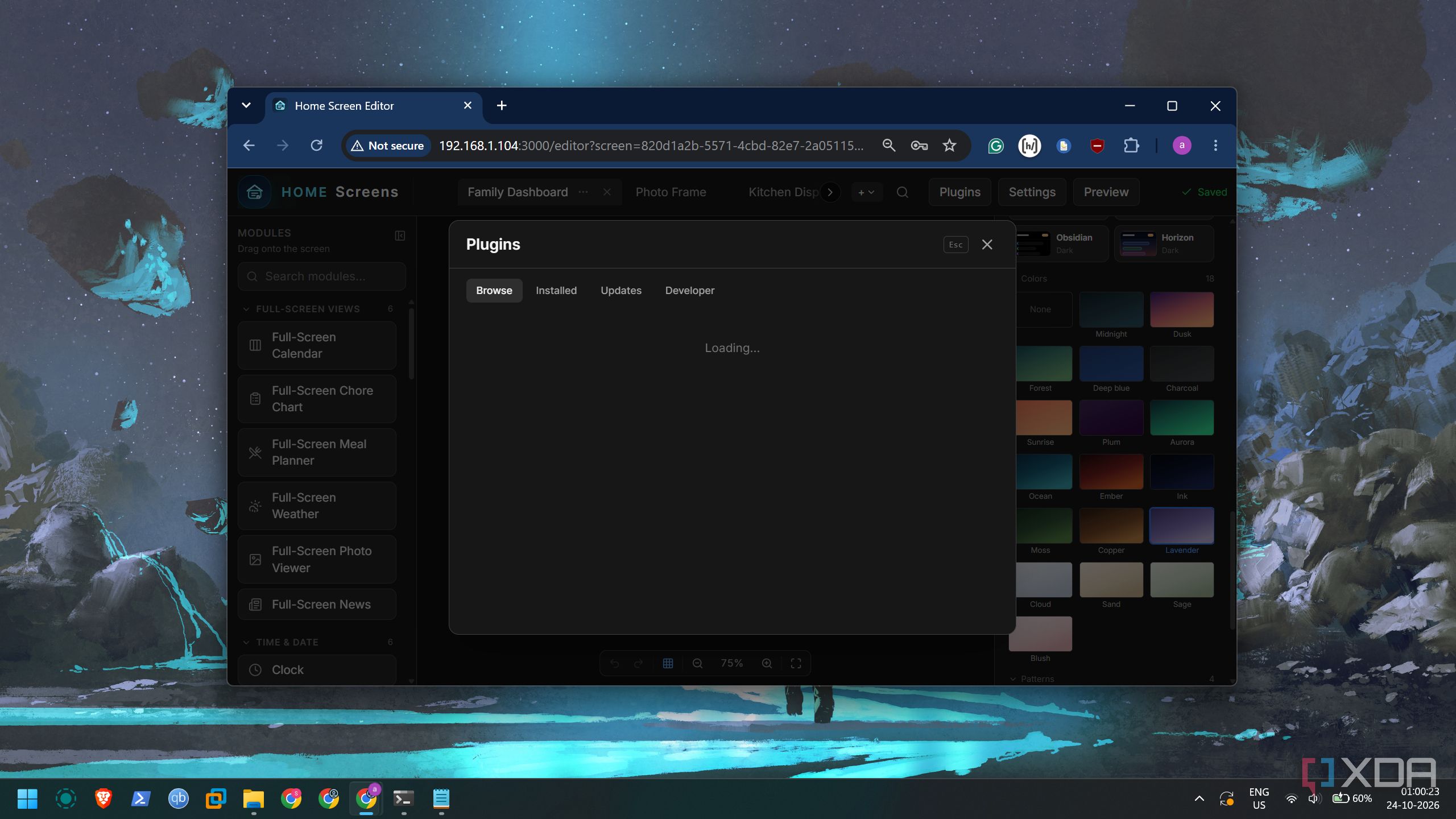 screenshot of home screen plugins