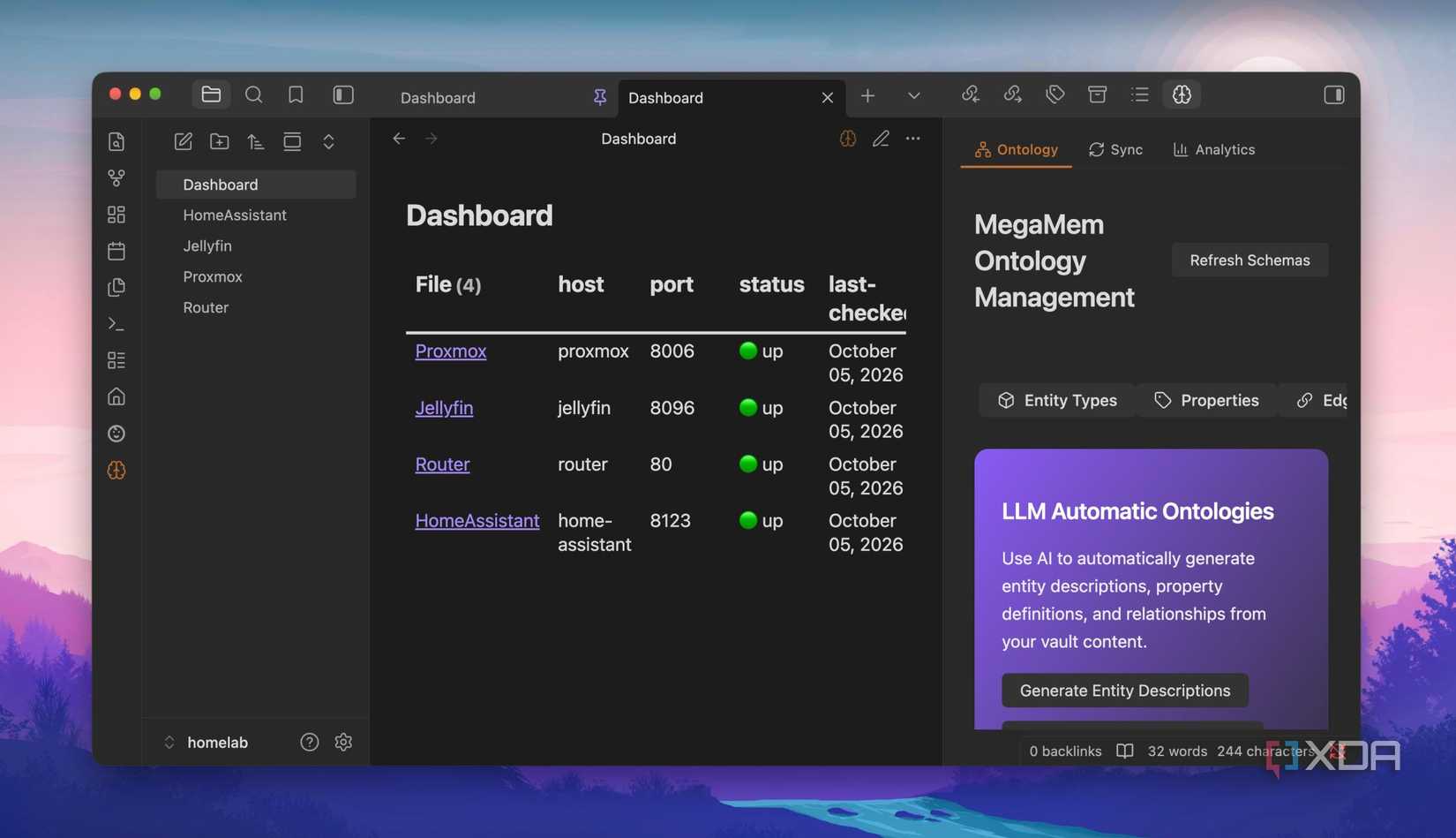 Панель управления домашней лабораторией на базе Obsidian