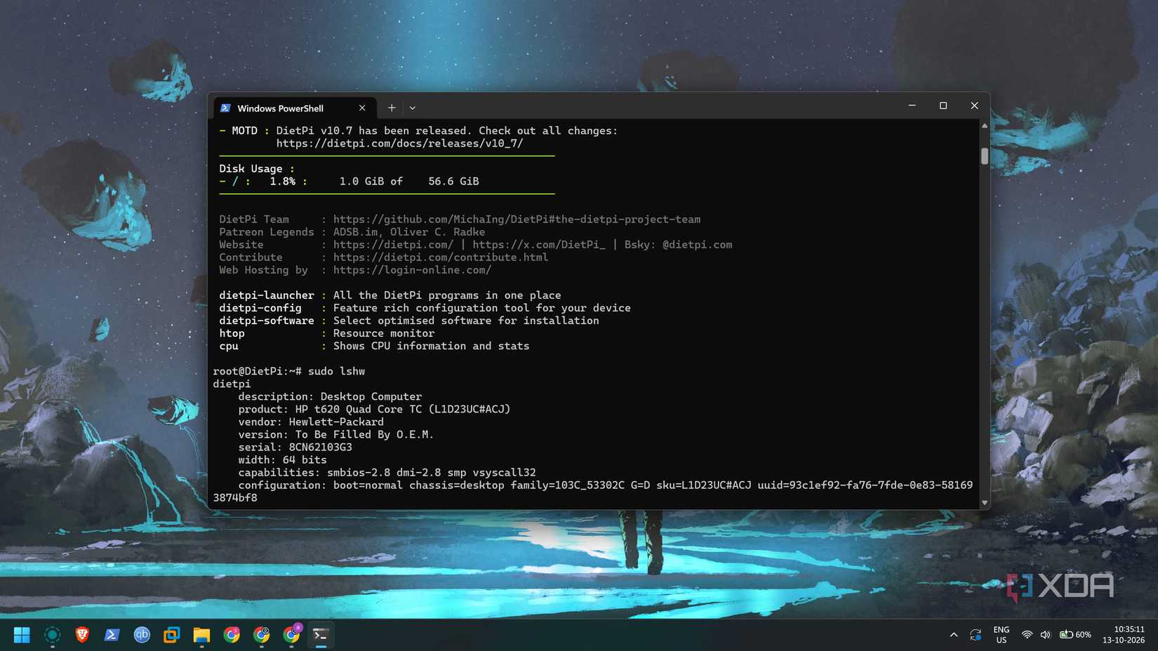 screenshot of hpt620 server