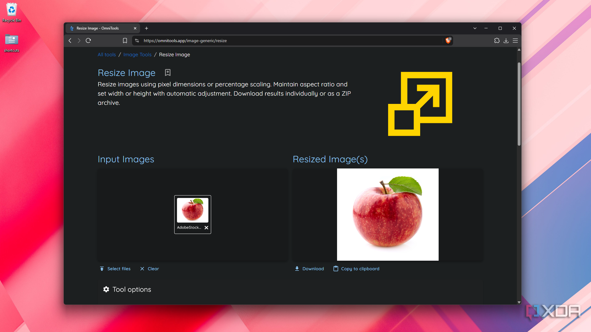 huge apple resized in OmniTools Resize Image