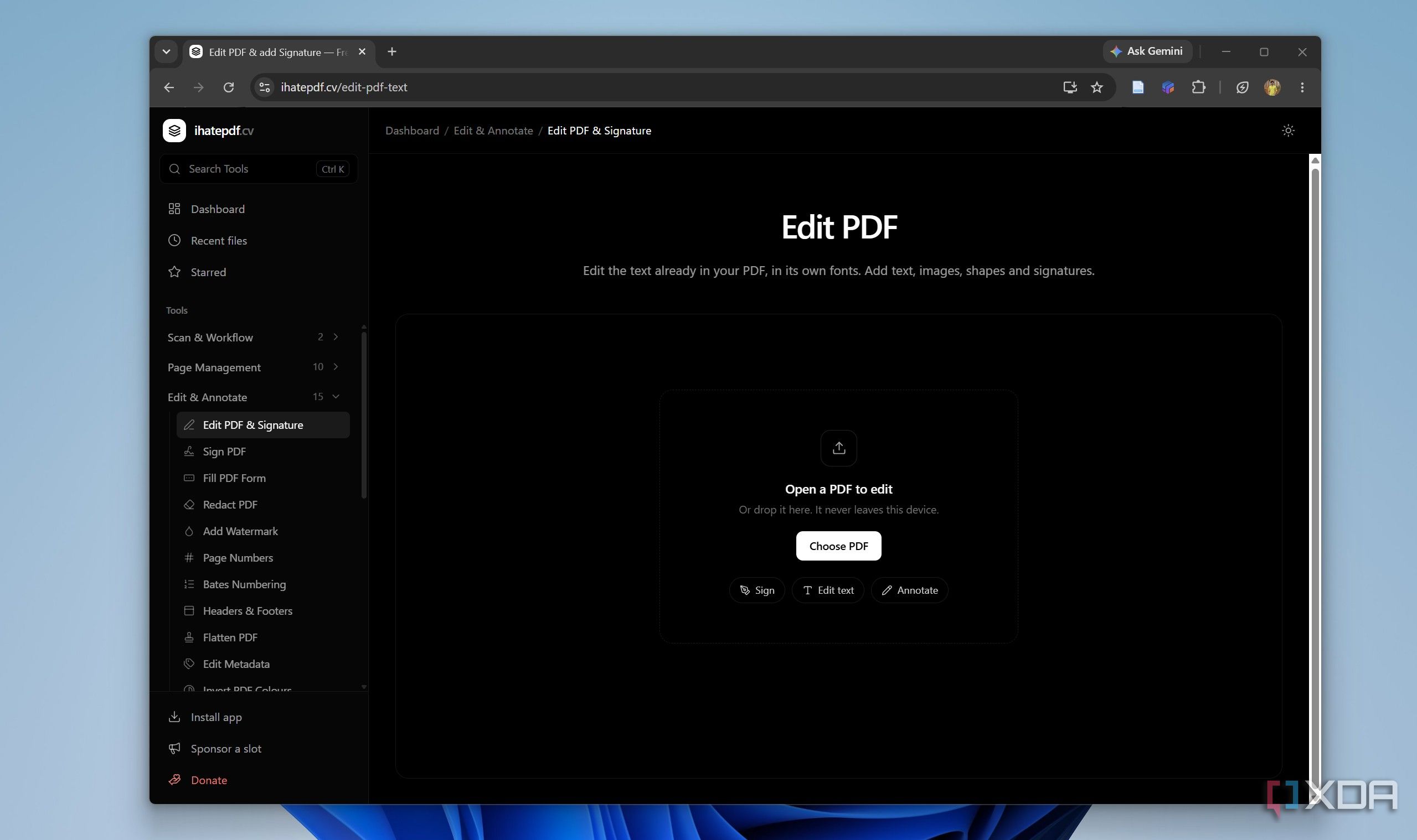 Edit pdf section in ihatepdf