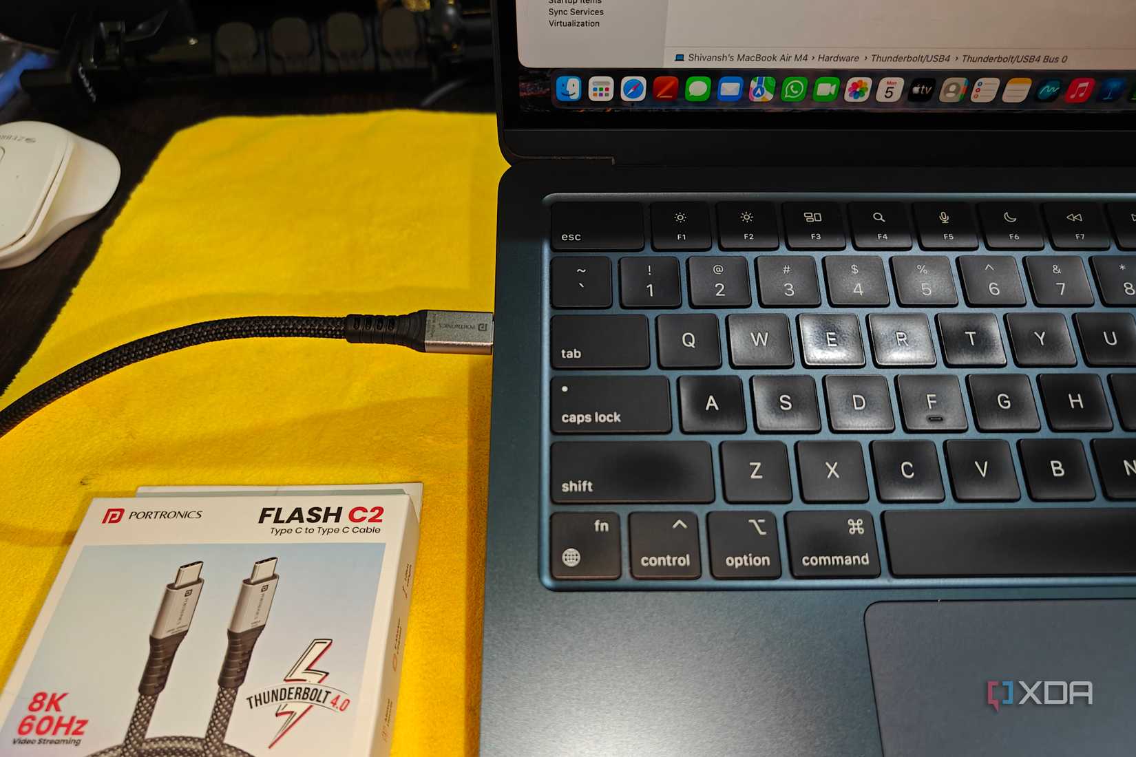 Portronics C2 Flash thunderbolt 4 cable plugged into macbook port