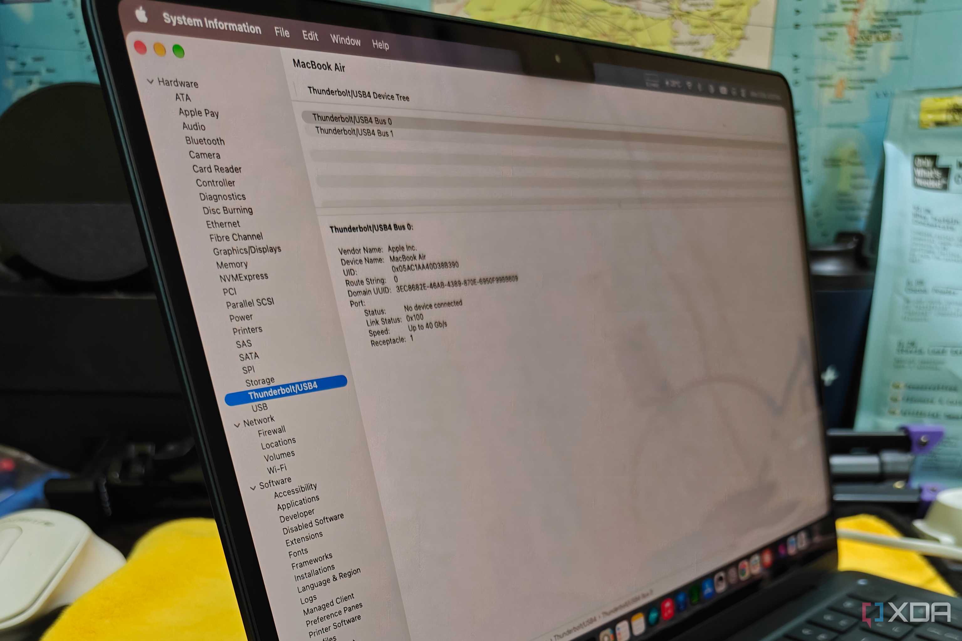 macbook air showing thunderbolt section in system information