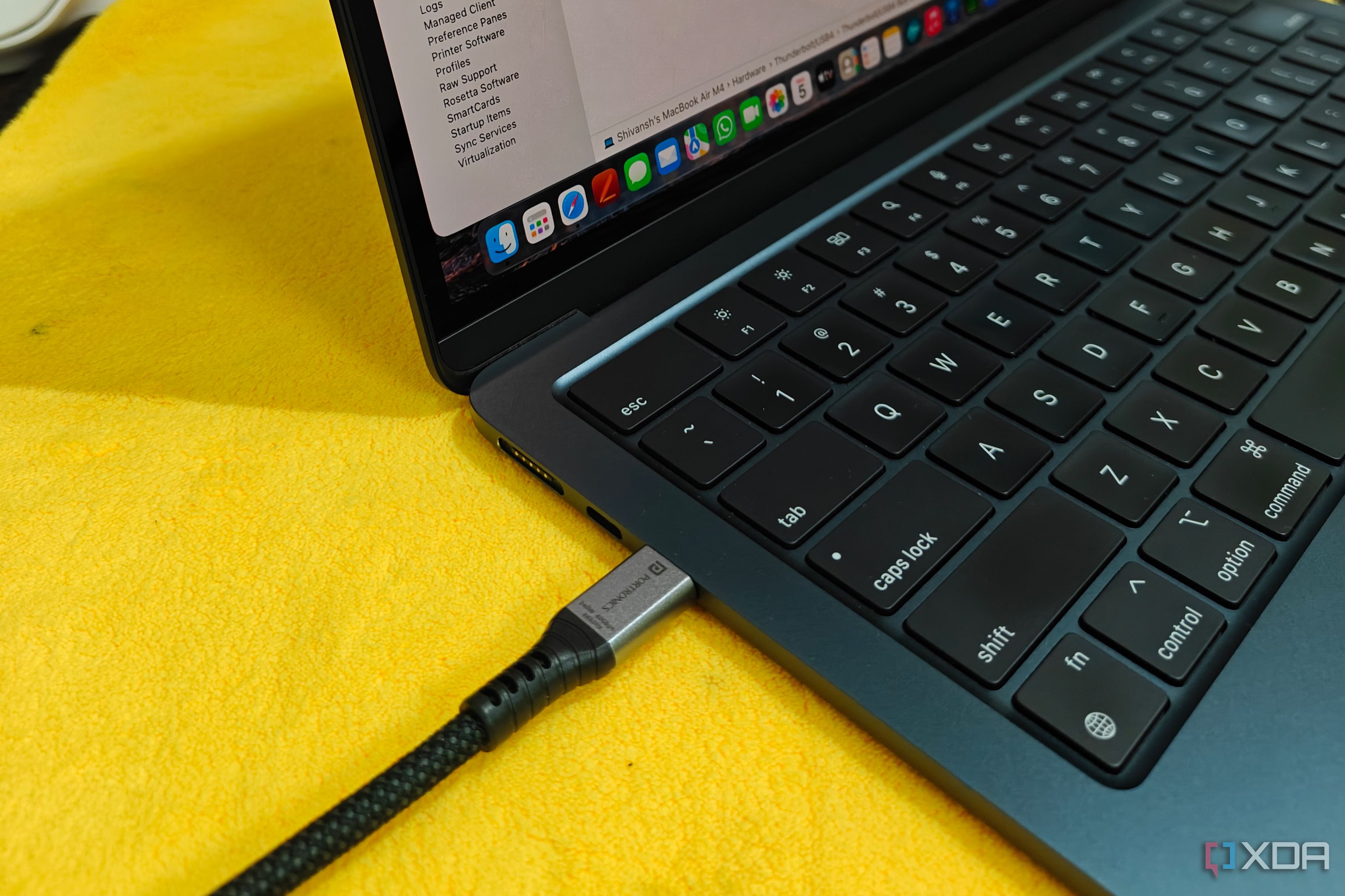 macbook air has a USB 4 cable inserted