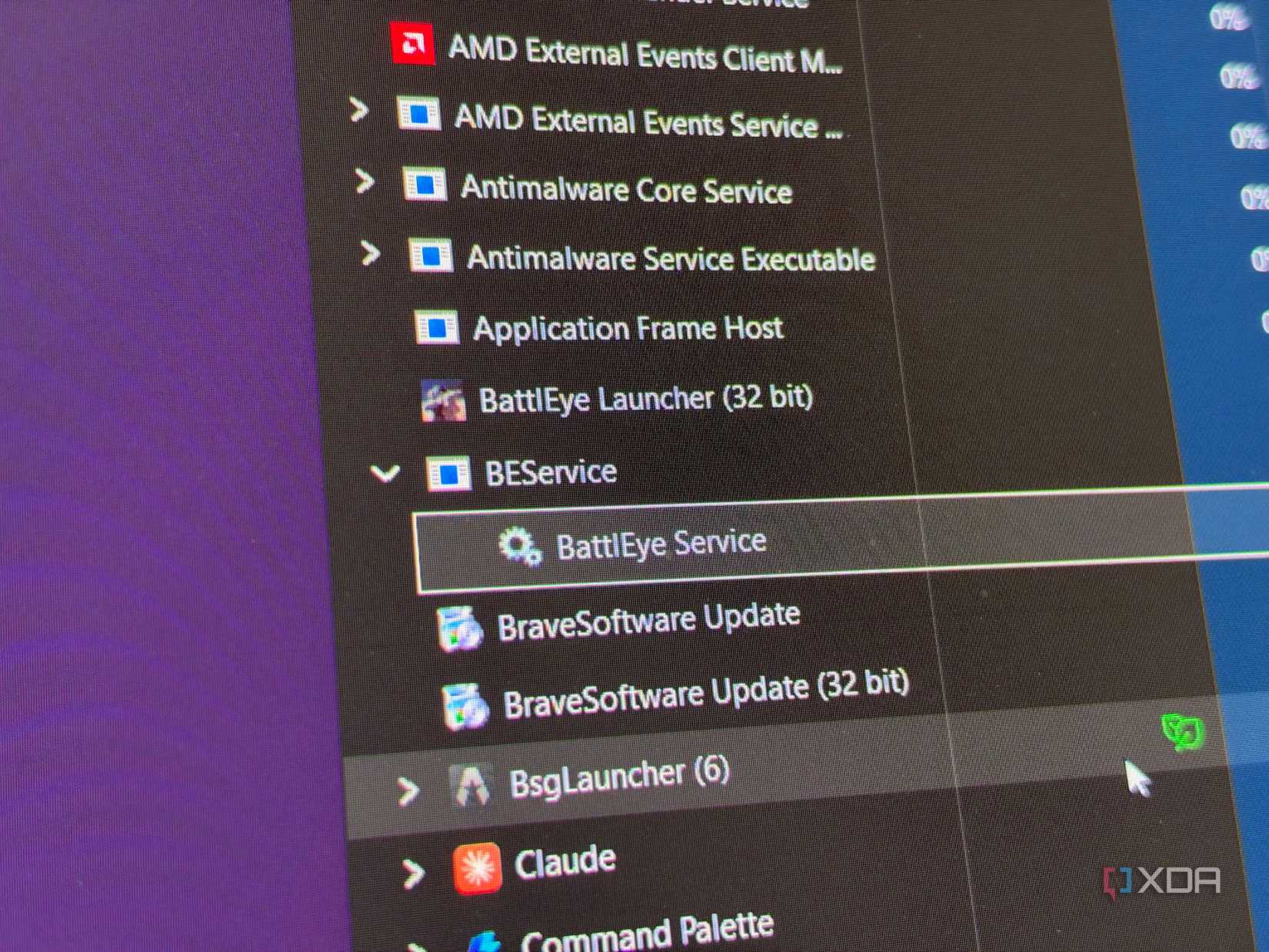 Окно диспетчера задач Windows с запущенной службой Battleye