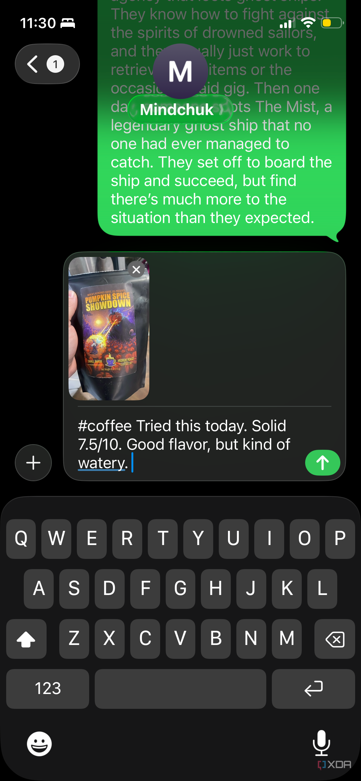Texting a note to Mindchuk