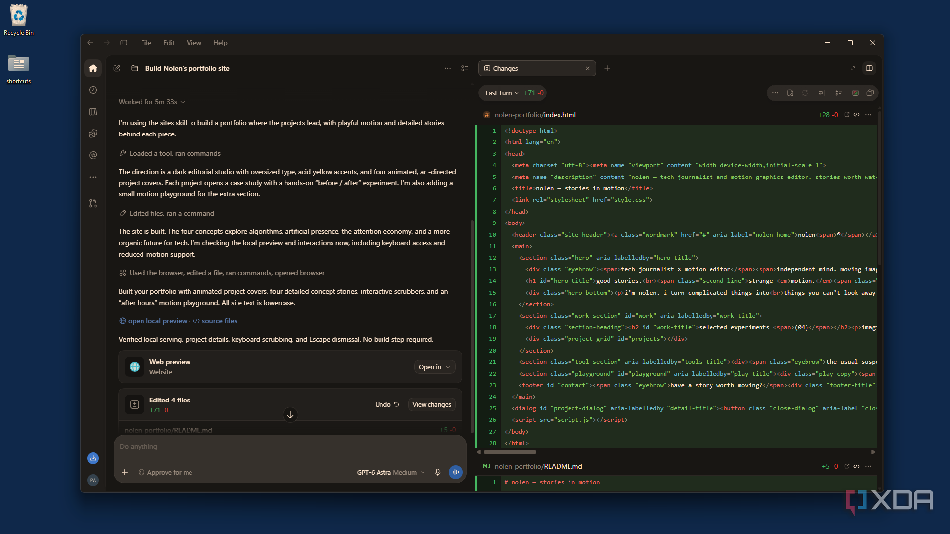 index html diff in Codex with GPT Astra 6