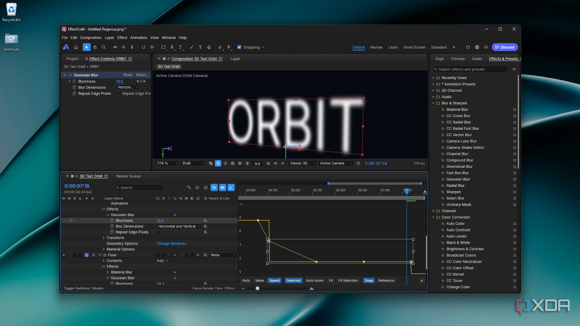 inspecting speed curve for blur in EffectCraft