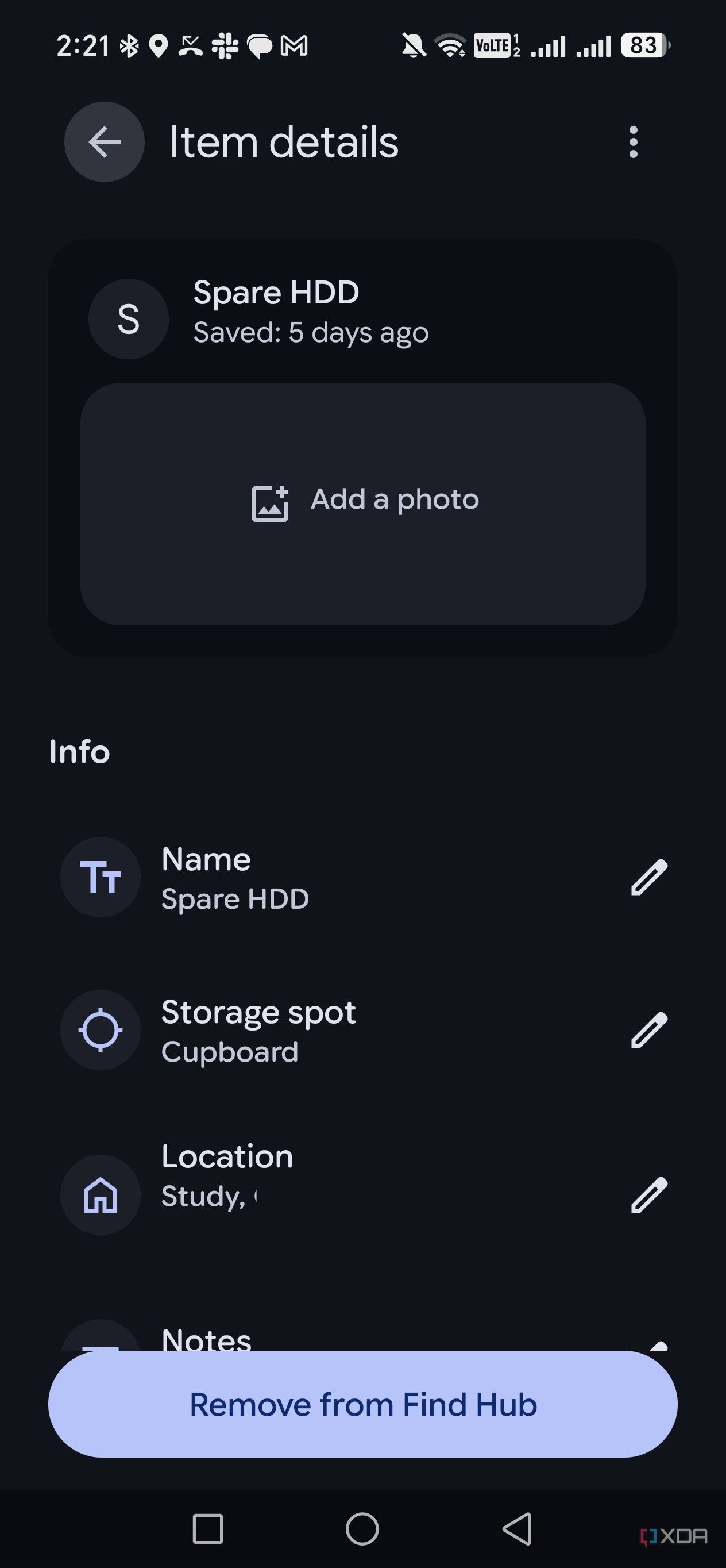 item details in find hub