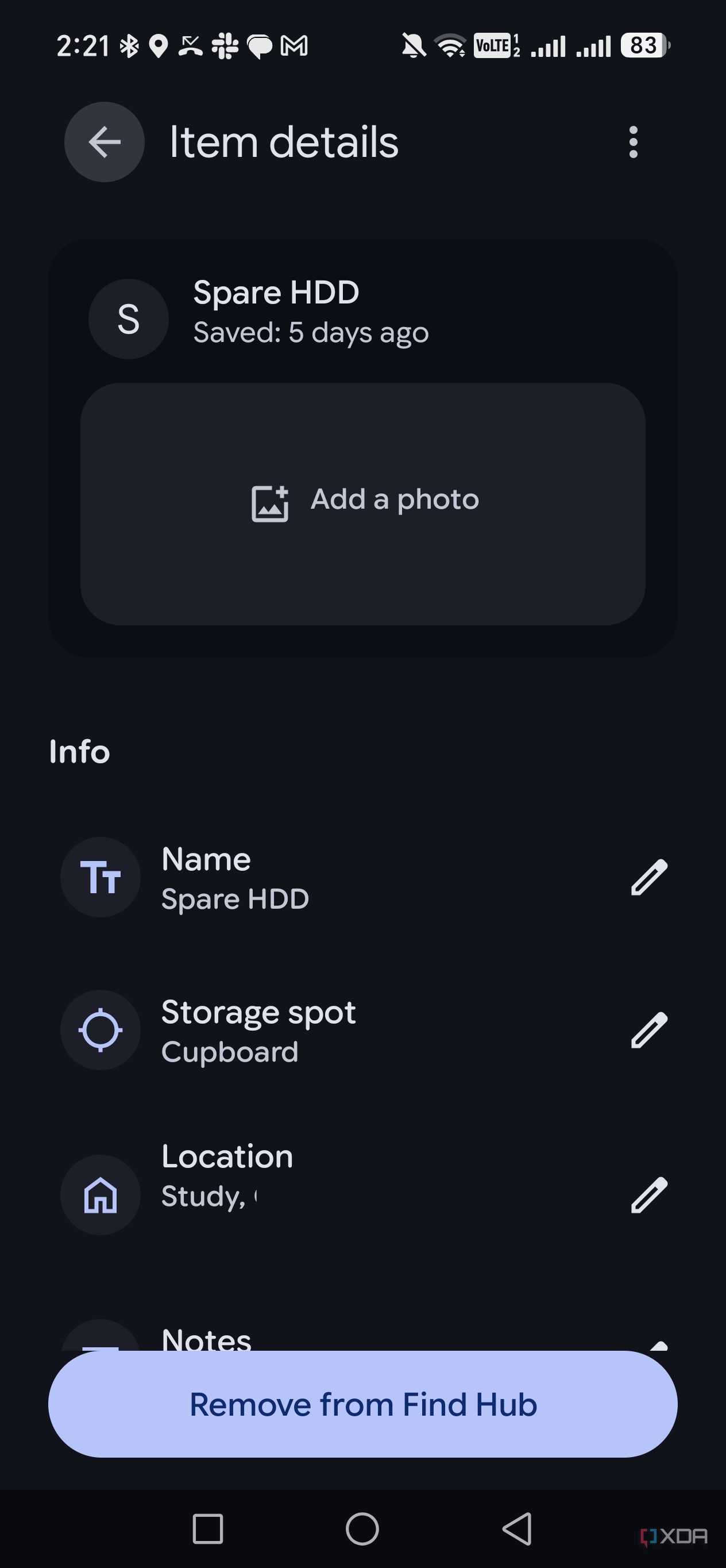 item details in find hub