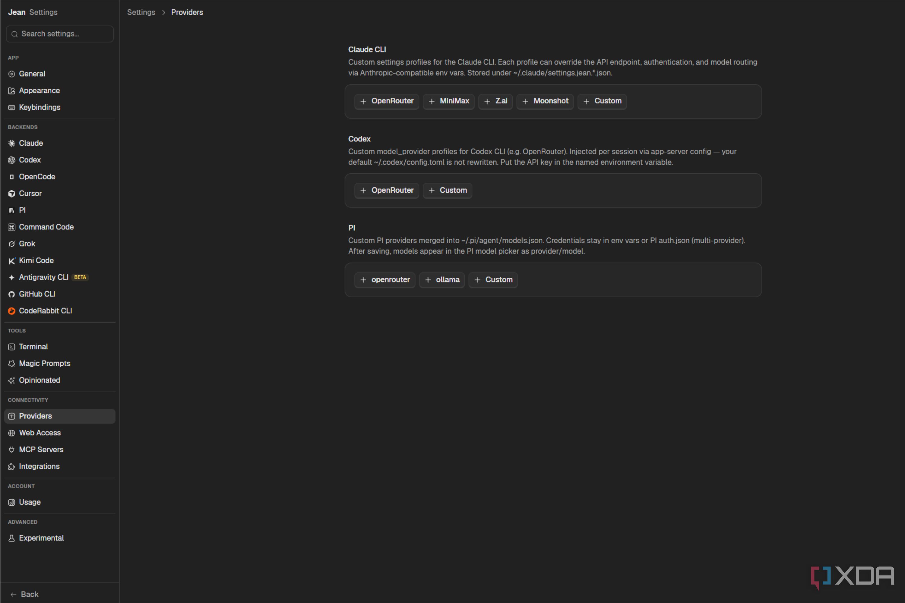 jean settings providers