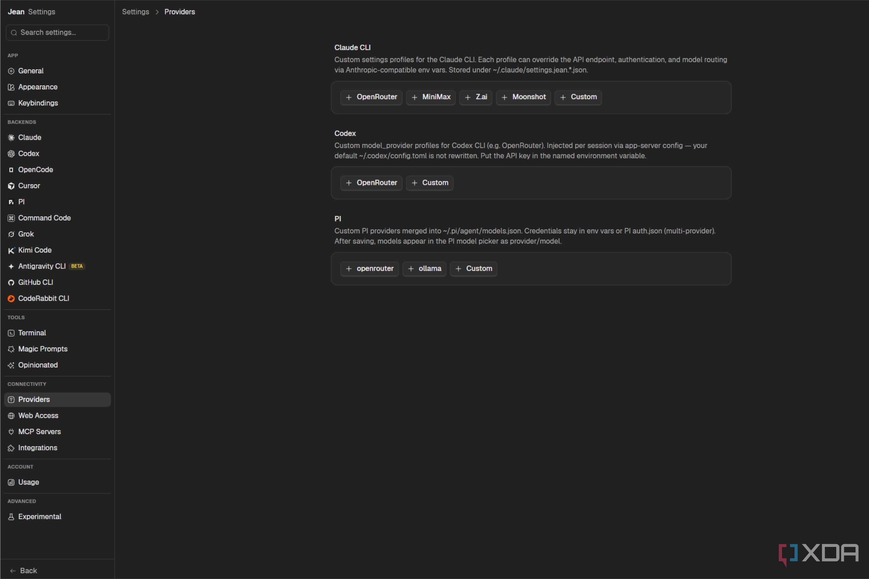 jean settings providers
