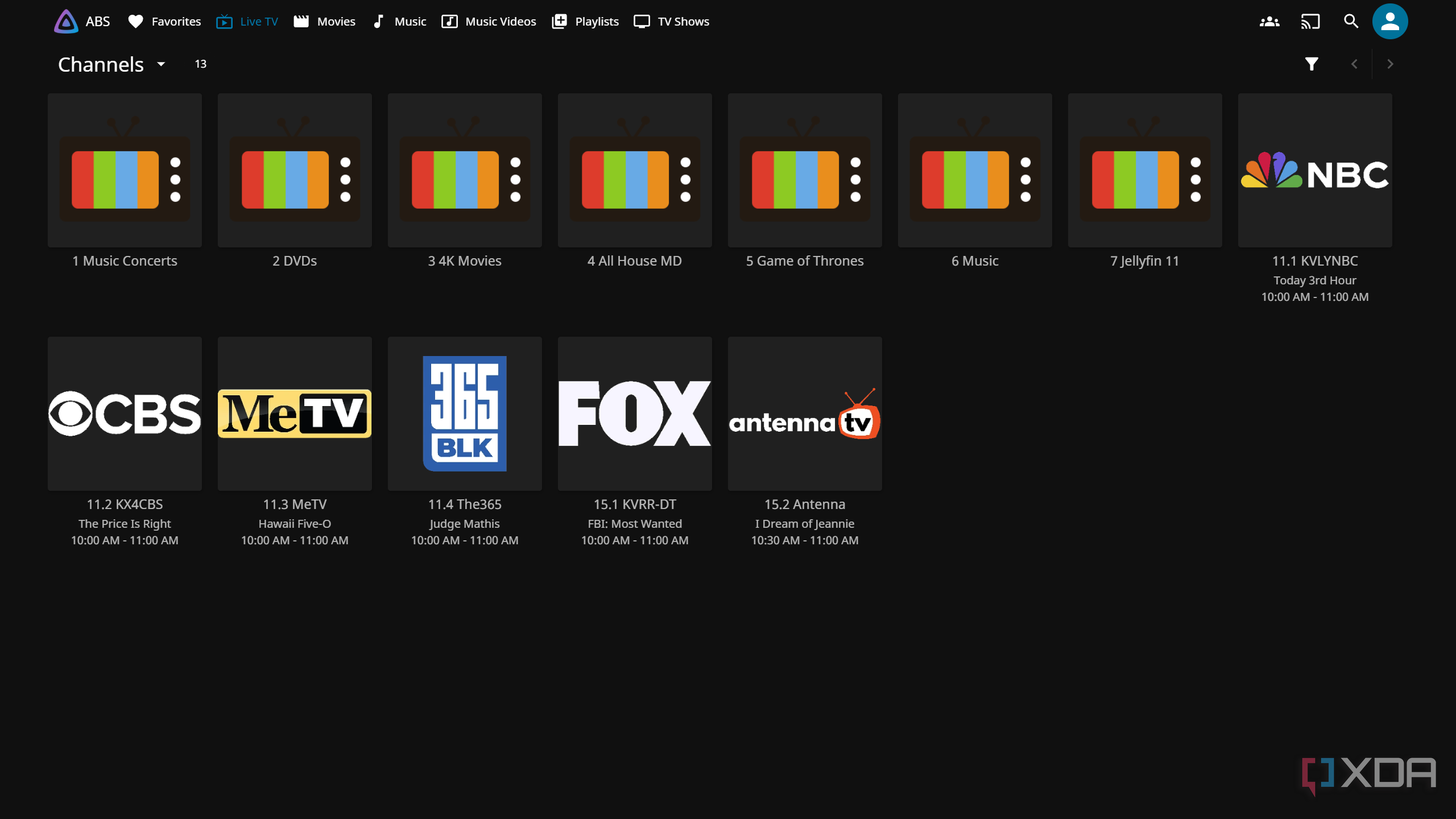 Jellyfin Live TV with Tunarr Channels View