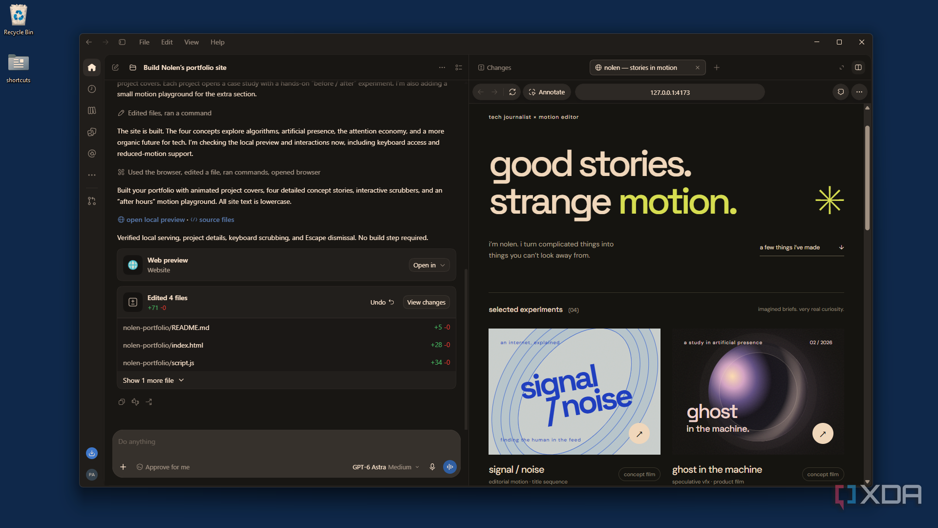 just finished Astra site preview in Codex panel