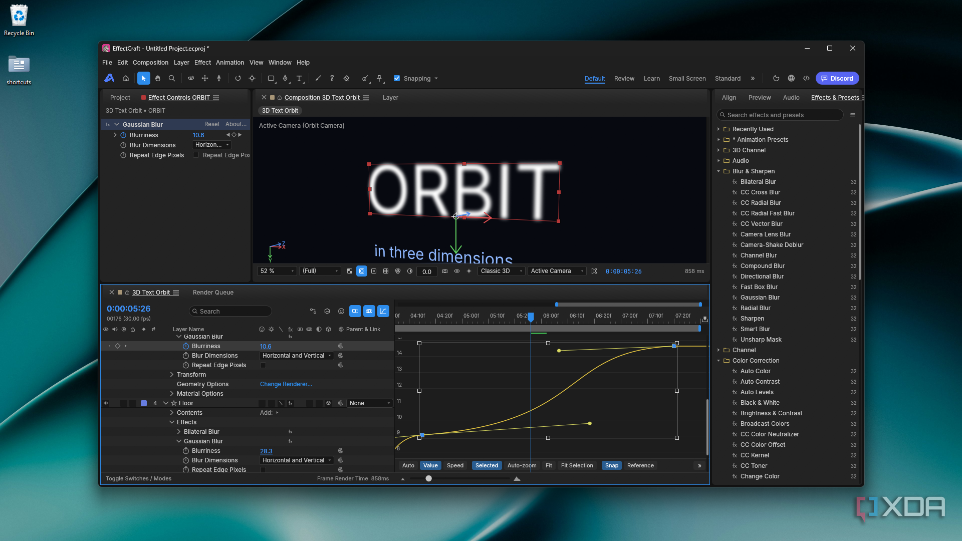juxtaposed value curve for Gaussian Blur in EffectCraft