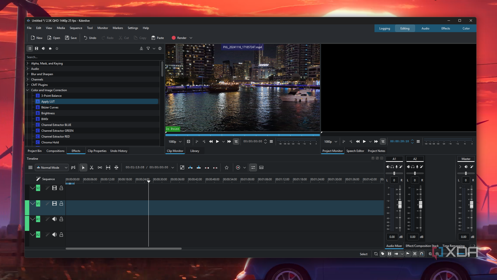 Screenshot of Kdenlive showing a video editing session