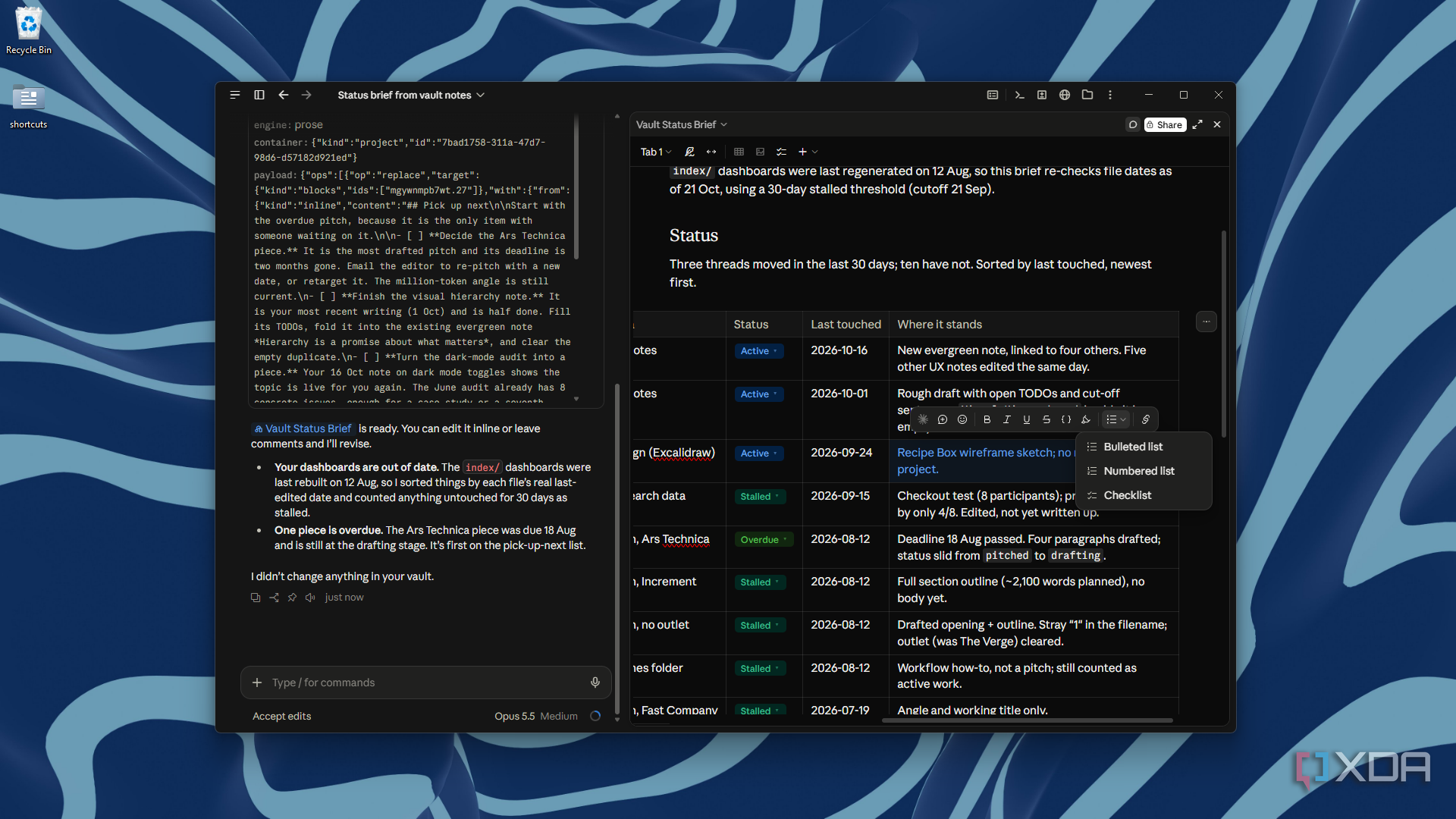 keeping formatting popover open on table cell in Claude Doc