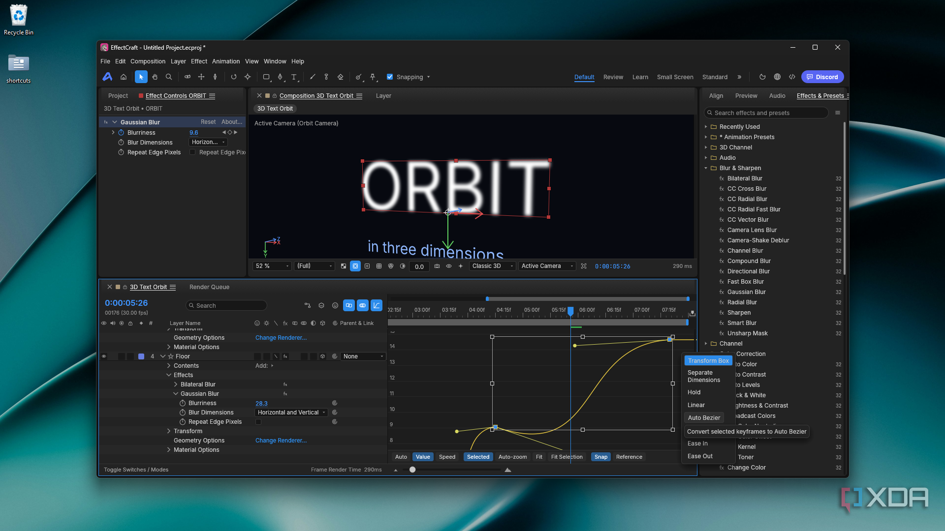keyframe interpolation menu in EffectCraft