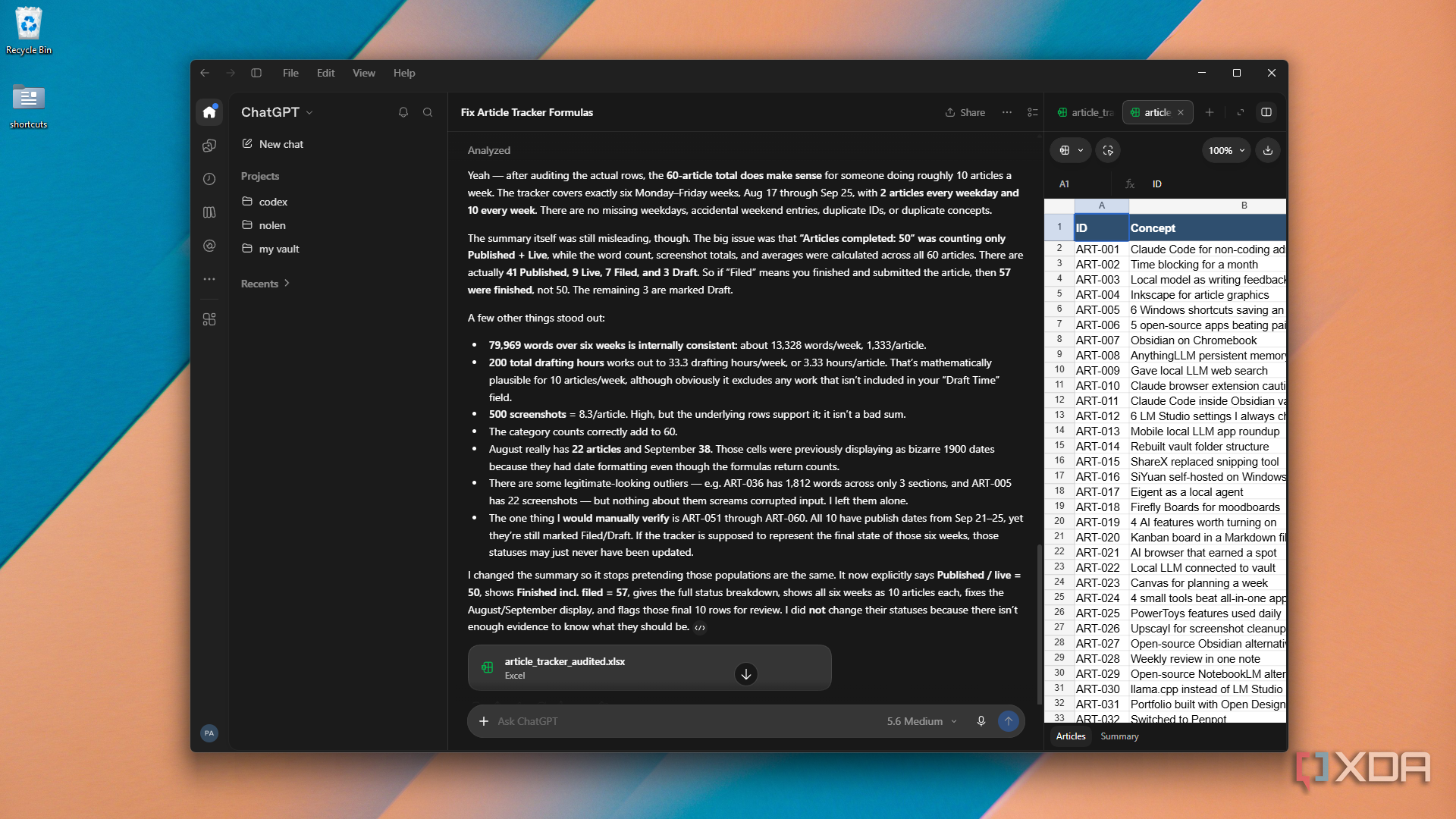 known-good audited tracker summary in ChatGPT