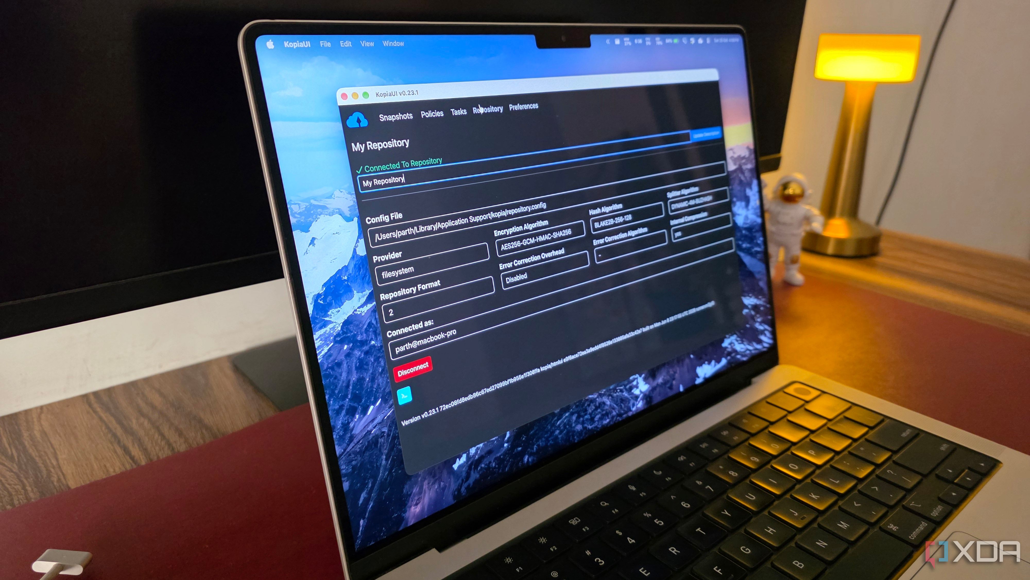 Kopia on a laptop display