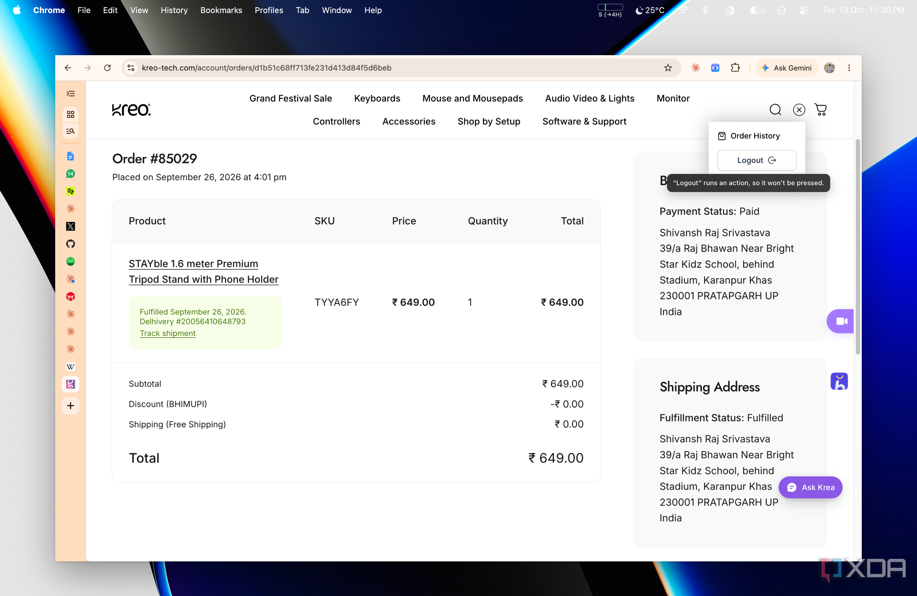 kreo logout button is an action which cannot be previewed by Quick Look extension