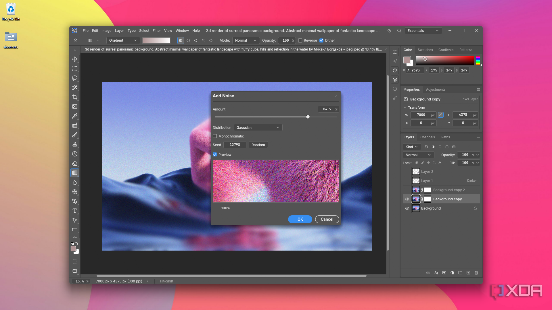 laying down Gaussian noise in PhotoCraft