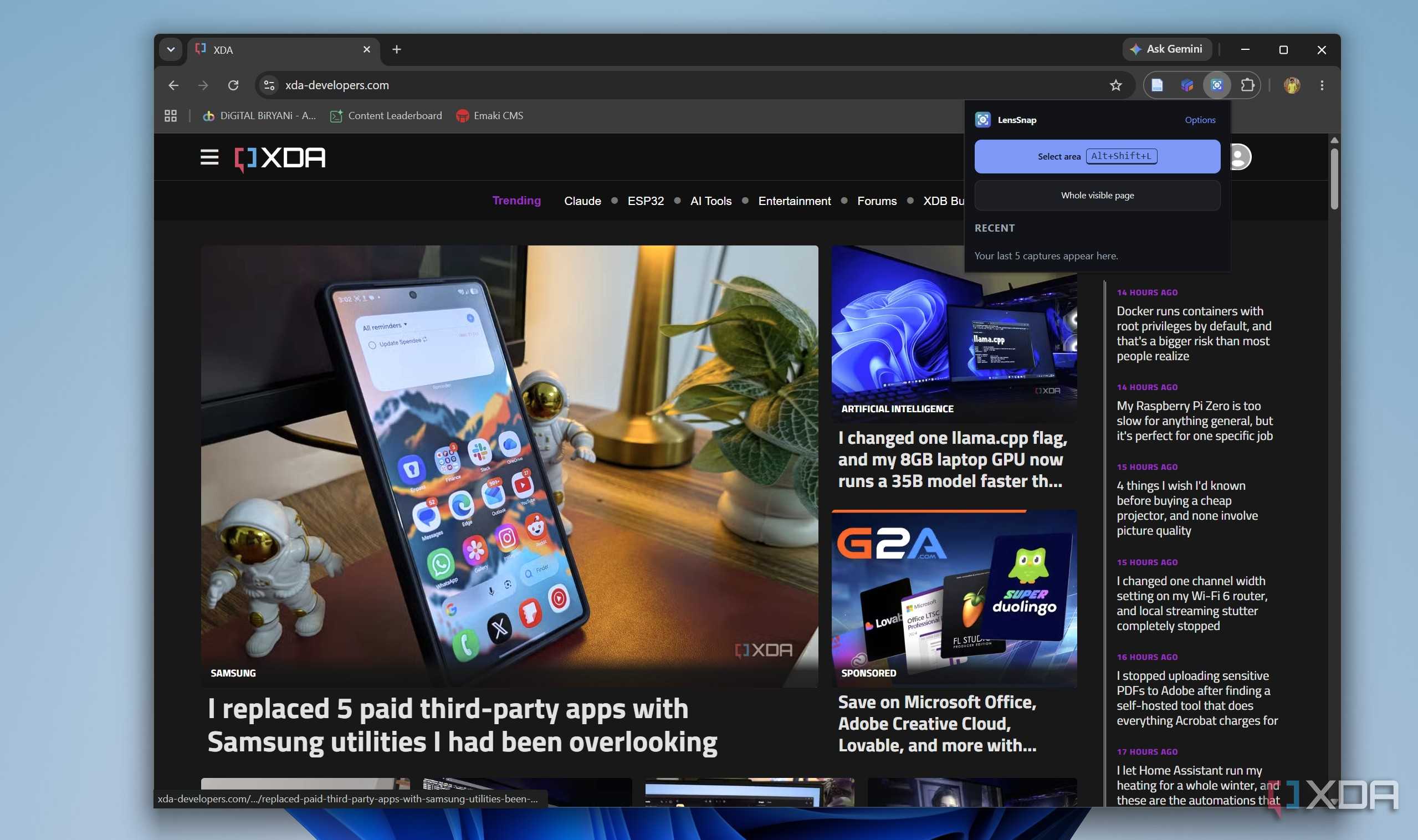 Lenssnap option in Chrome