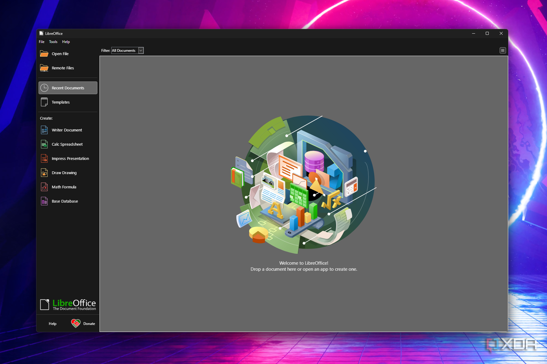 Screenshot of LibreOffice launch screen on Windows 11