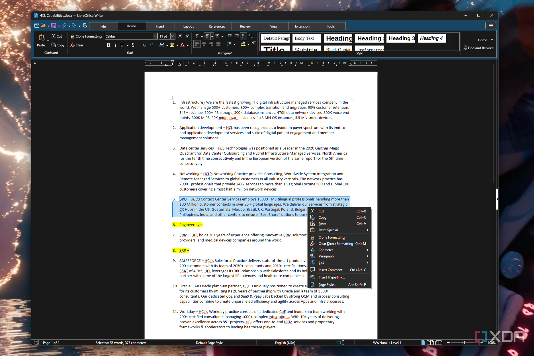 Screenshot of LibreOffice showing a DOCX file
