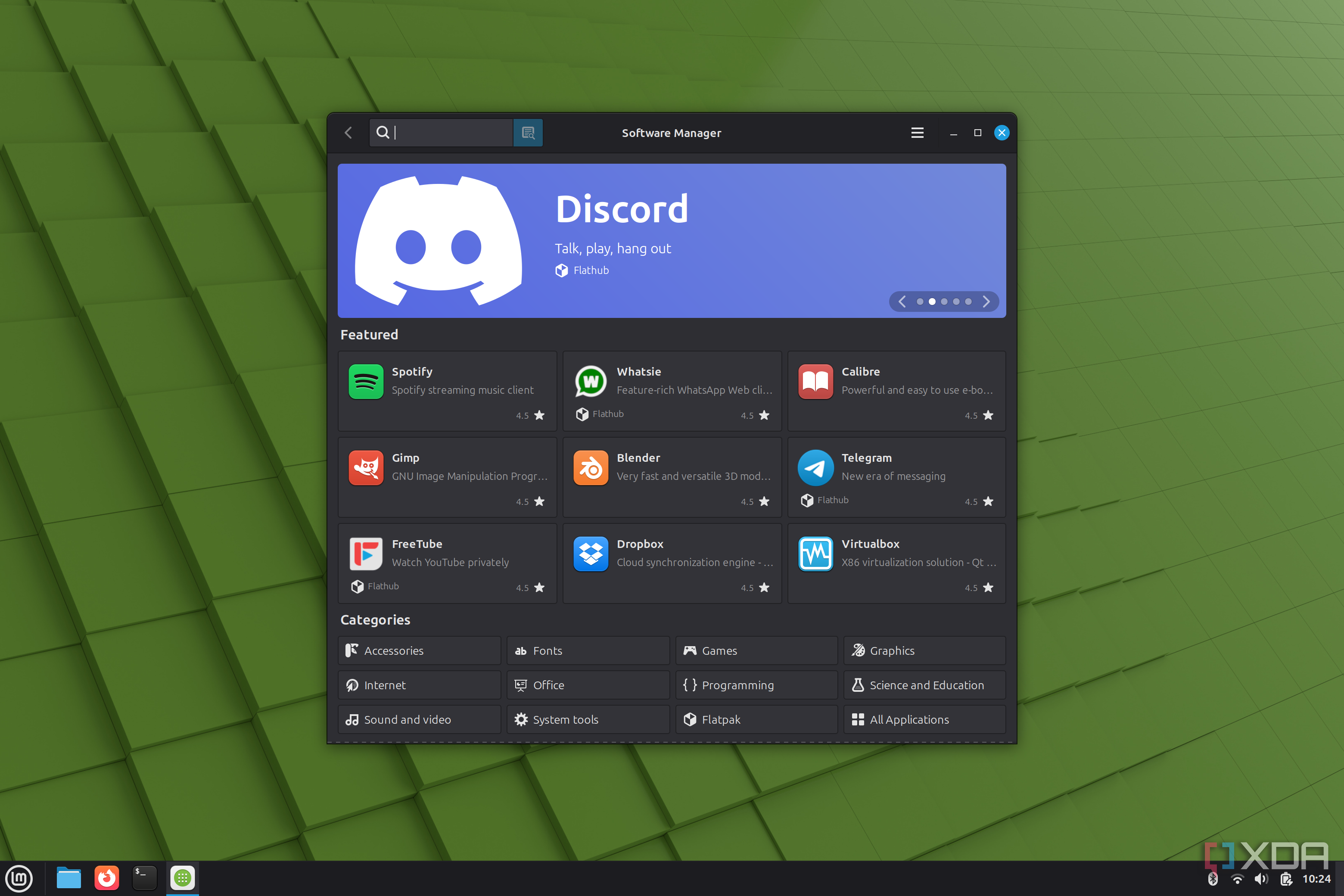 Screenshot of software manager in Linux Mint showing various apps available to install