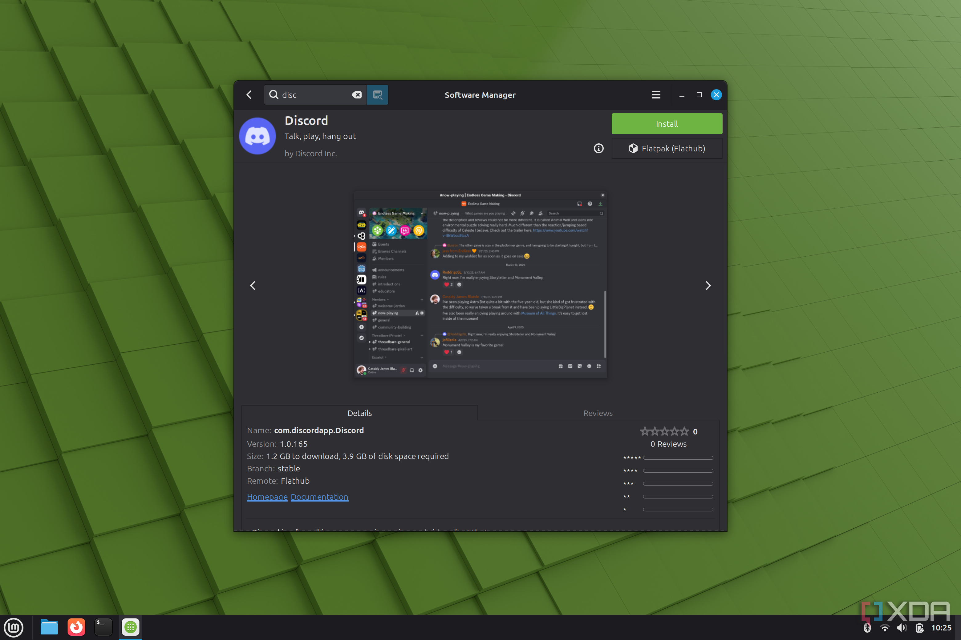 Screenshot of software manager showing a listing for the Discord Flatpak