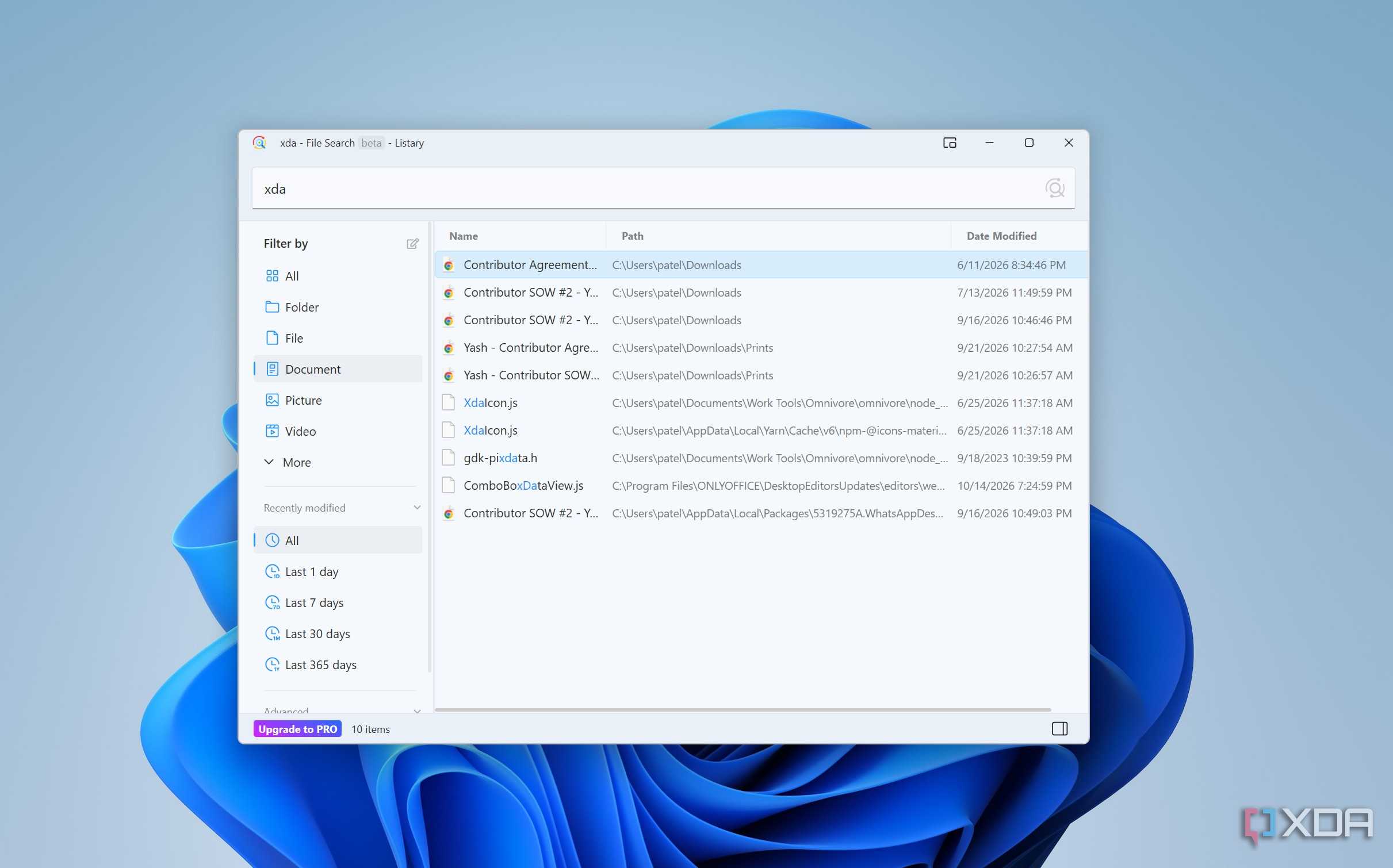 Document search in Listary