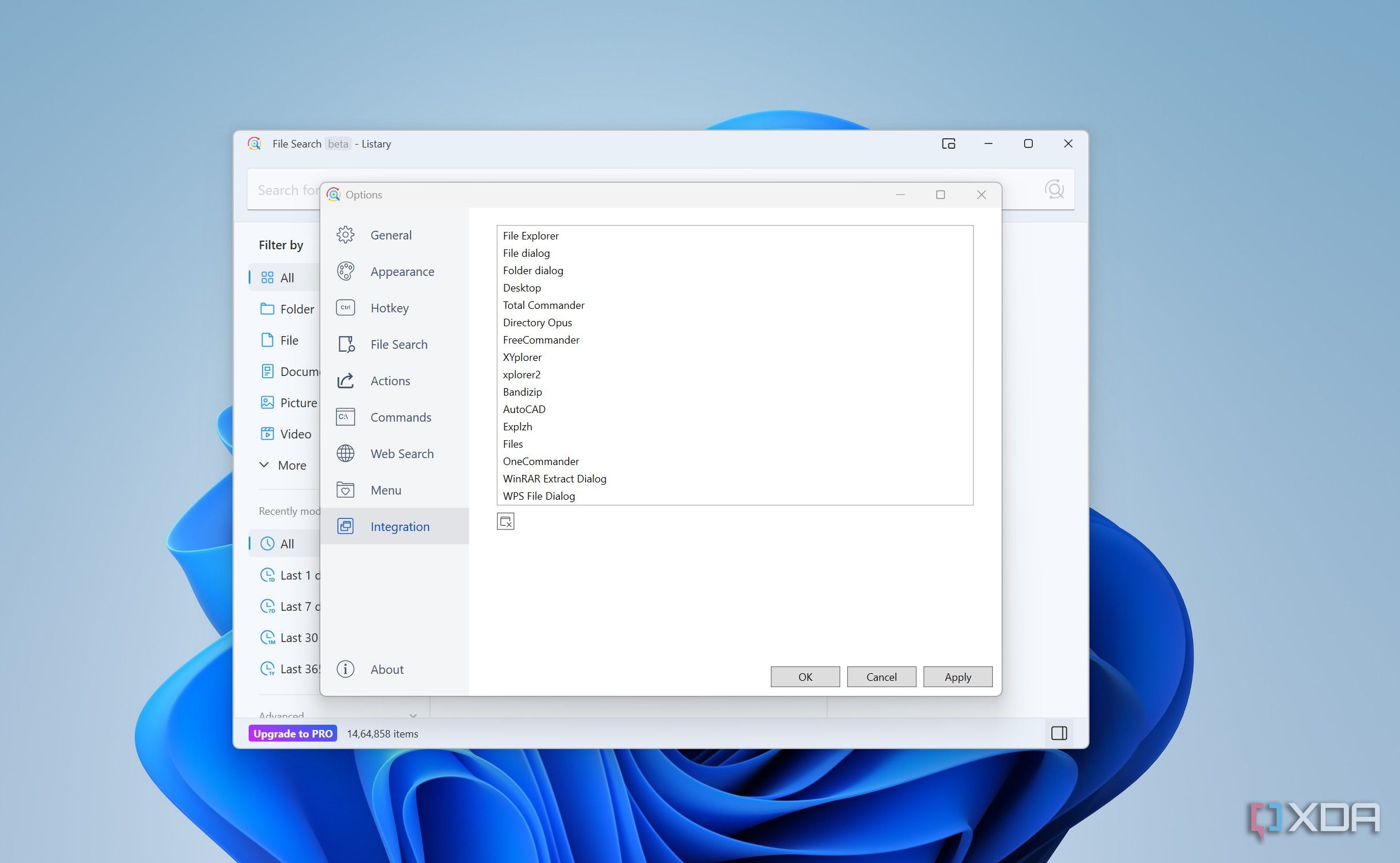 Integration options in Listary