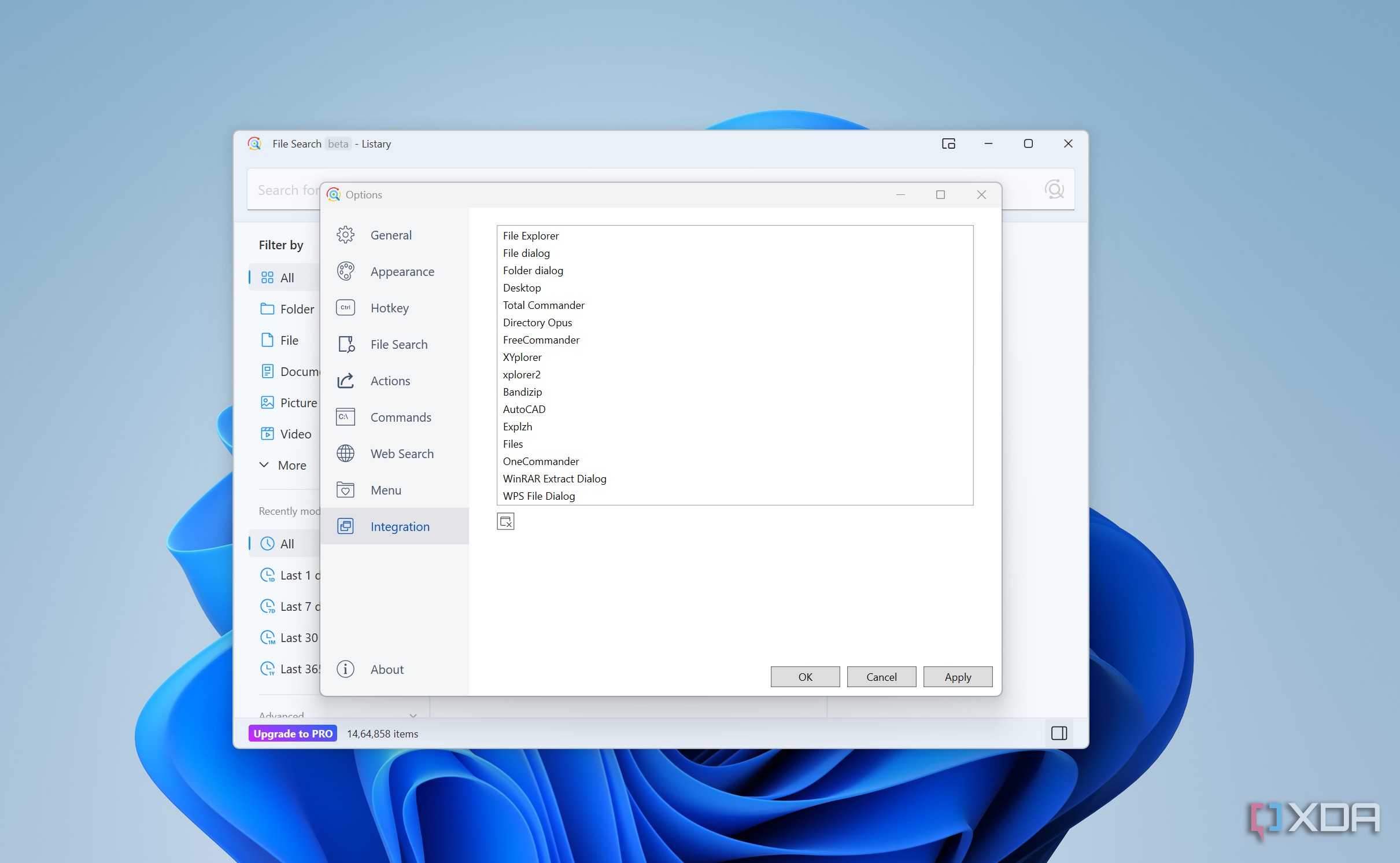 Integration options in Listary