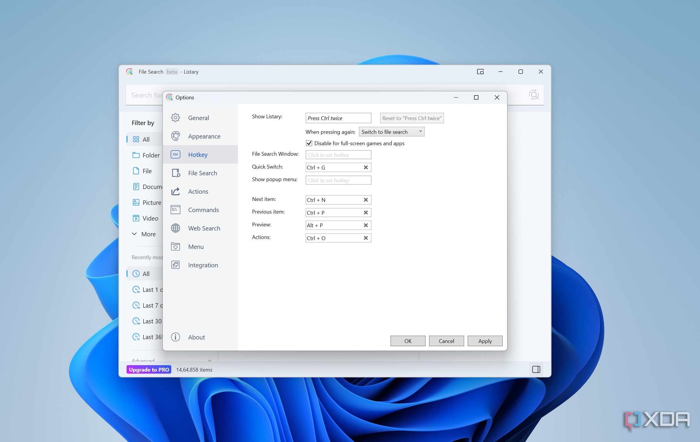 Keyboard shortcuts in Listary