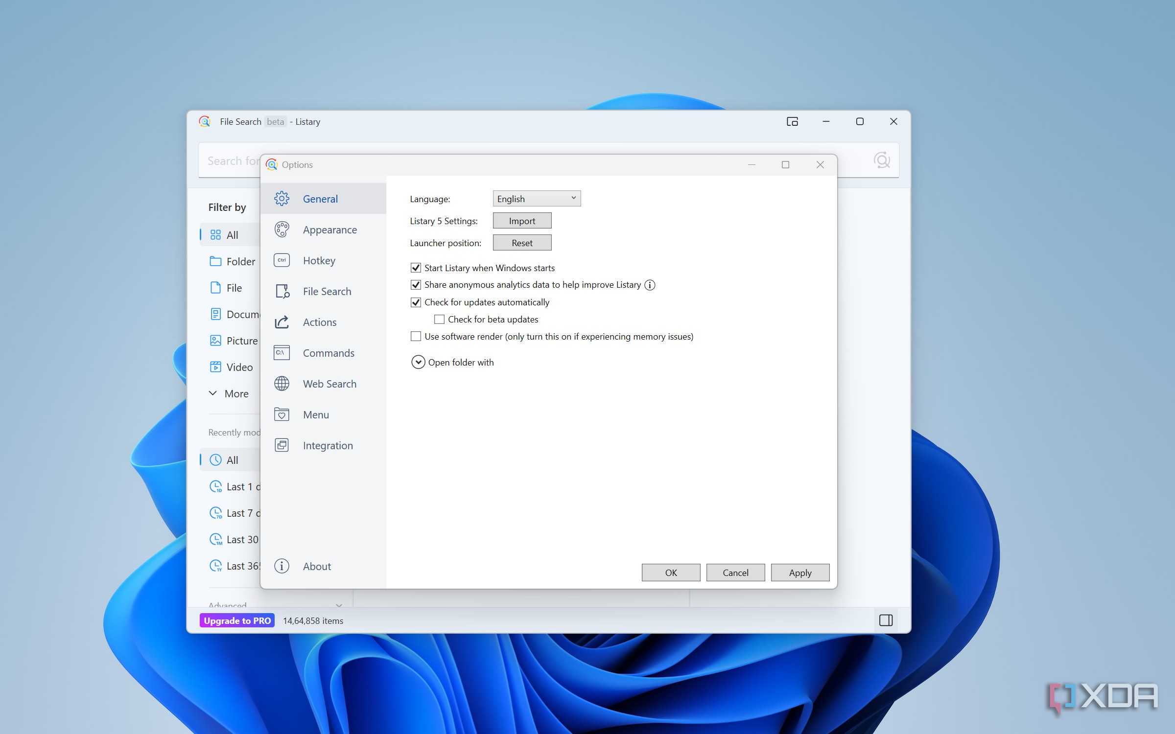 Settings in Listary