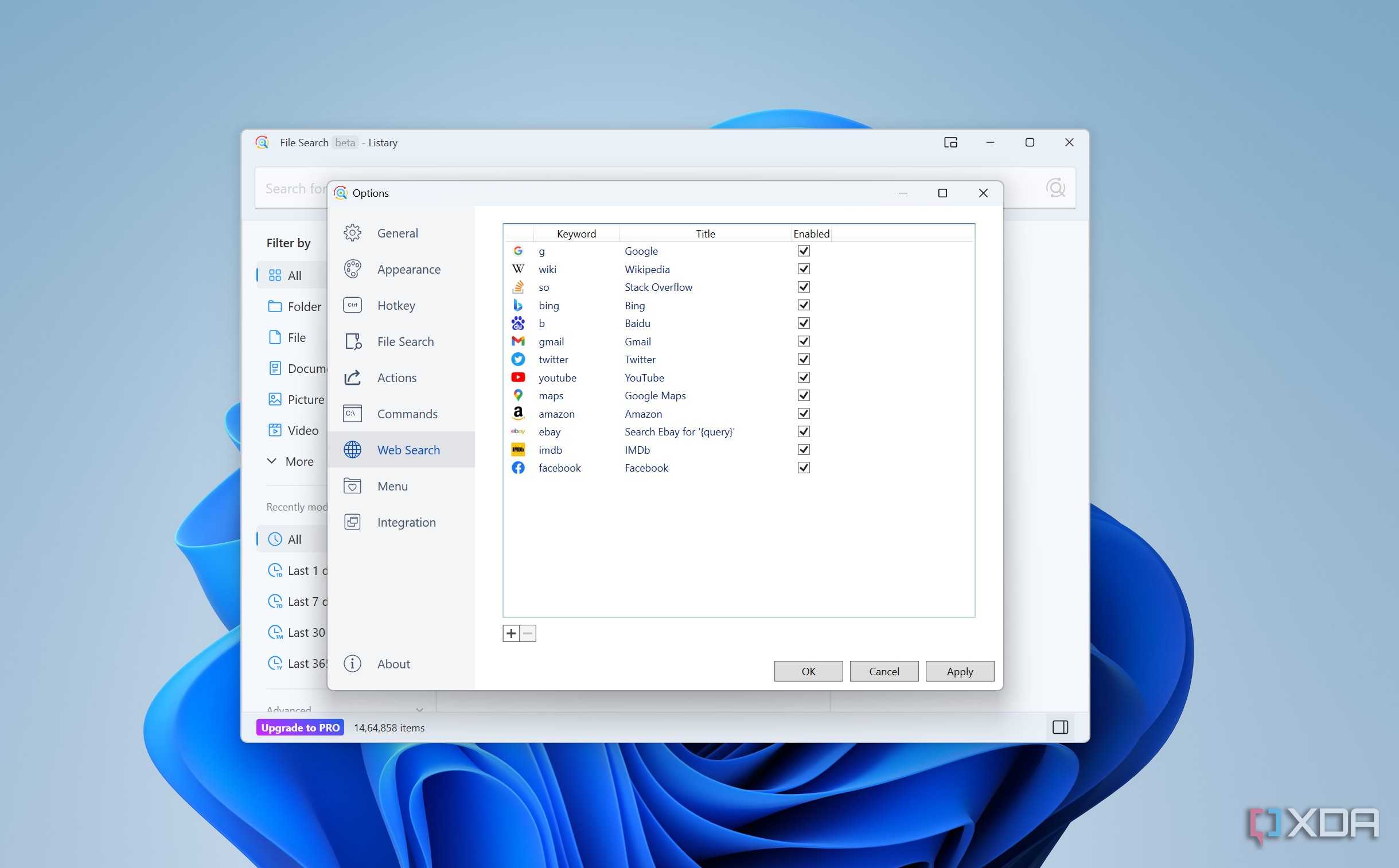 Web search in Listary
