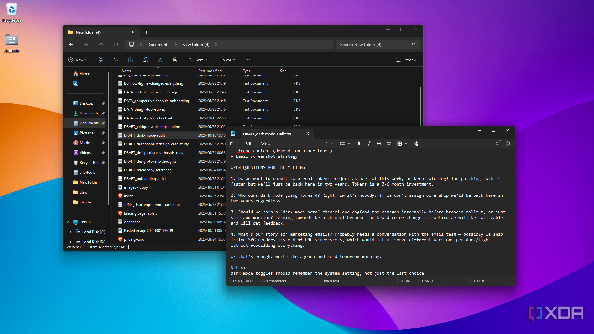looking at updated audit file in Explorer and Notepad