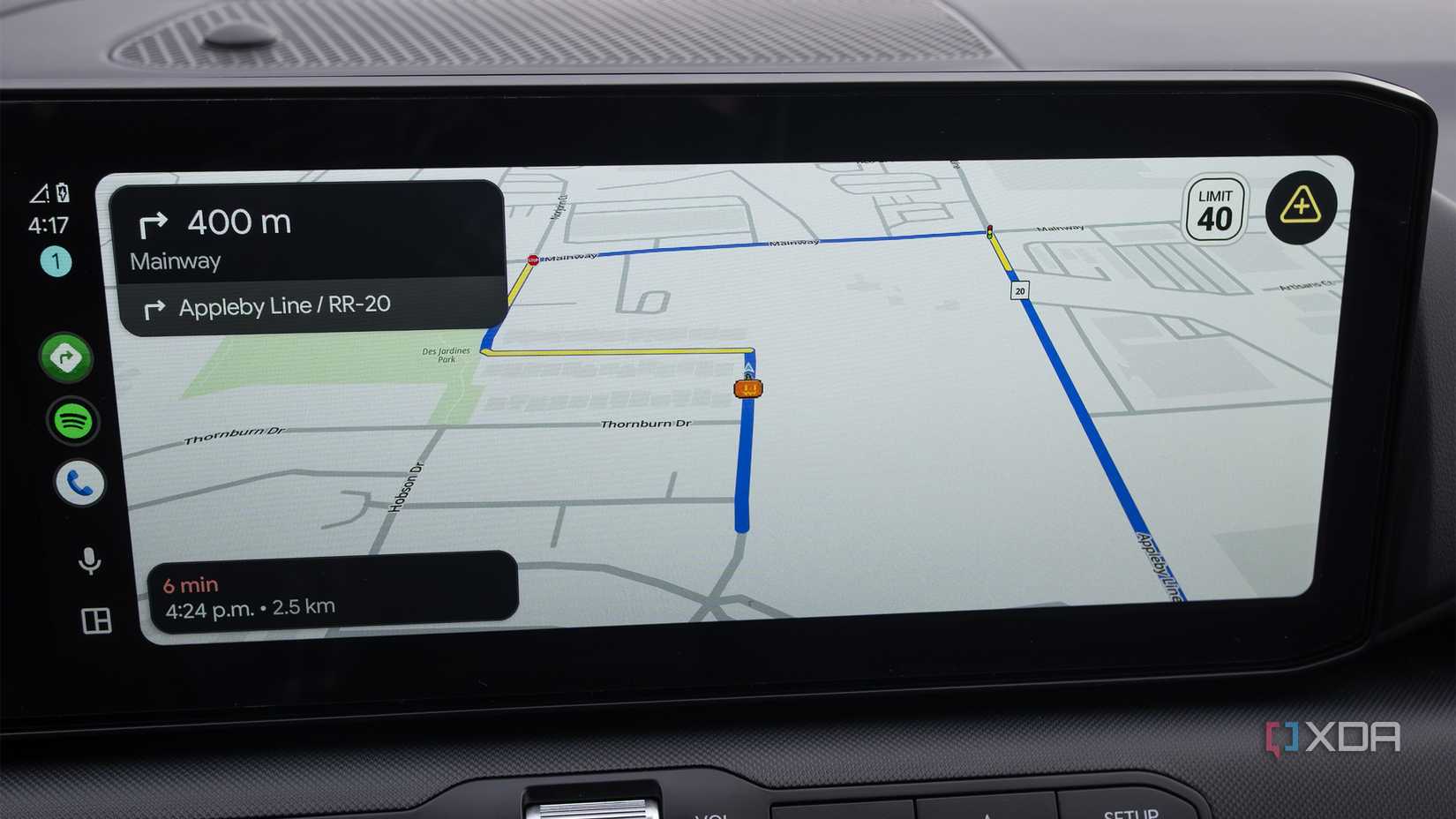 A head-on view of MapQuest running in Android Auto 