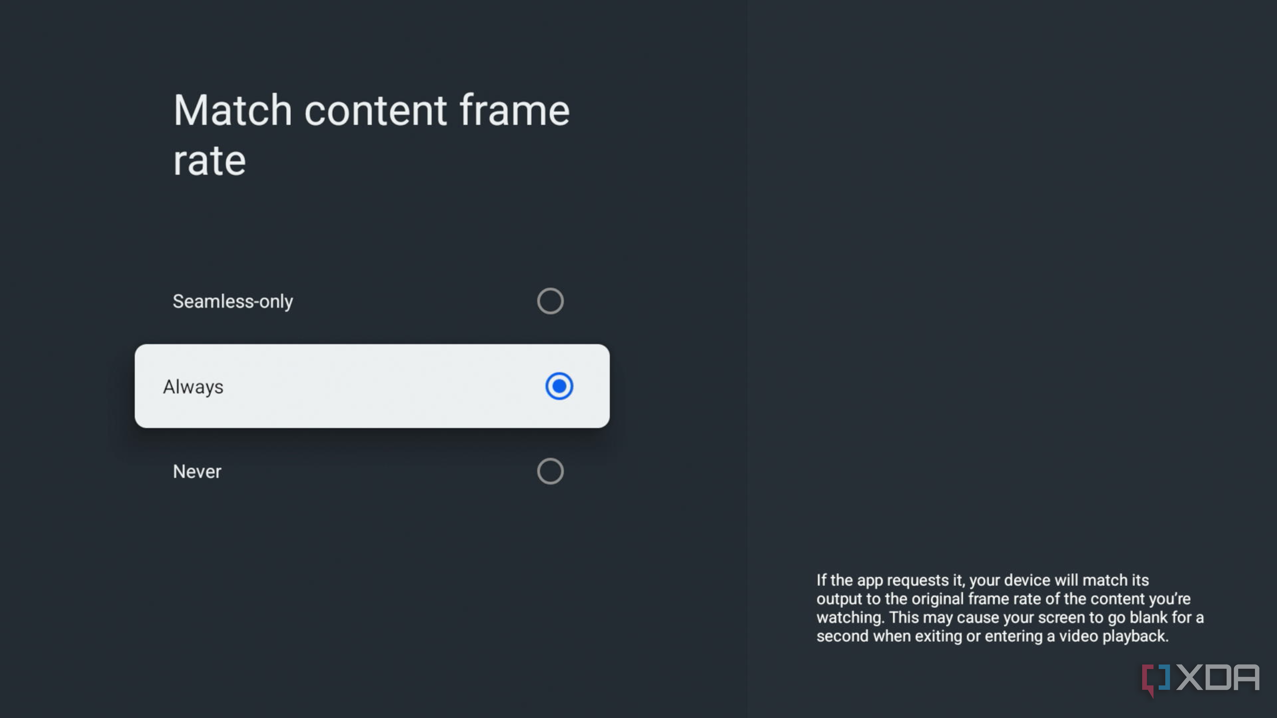 match content frame rate options
