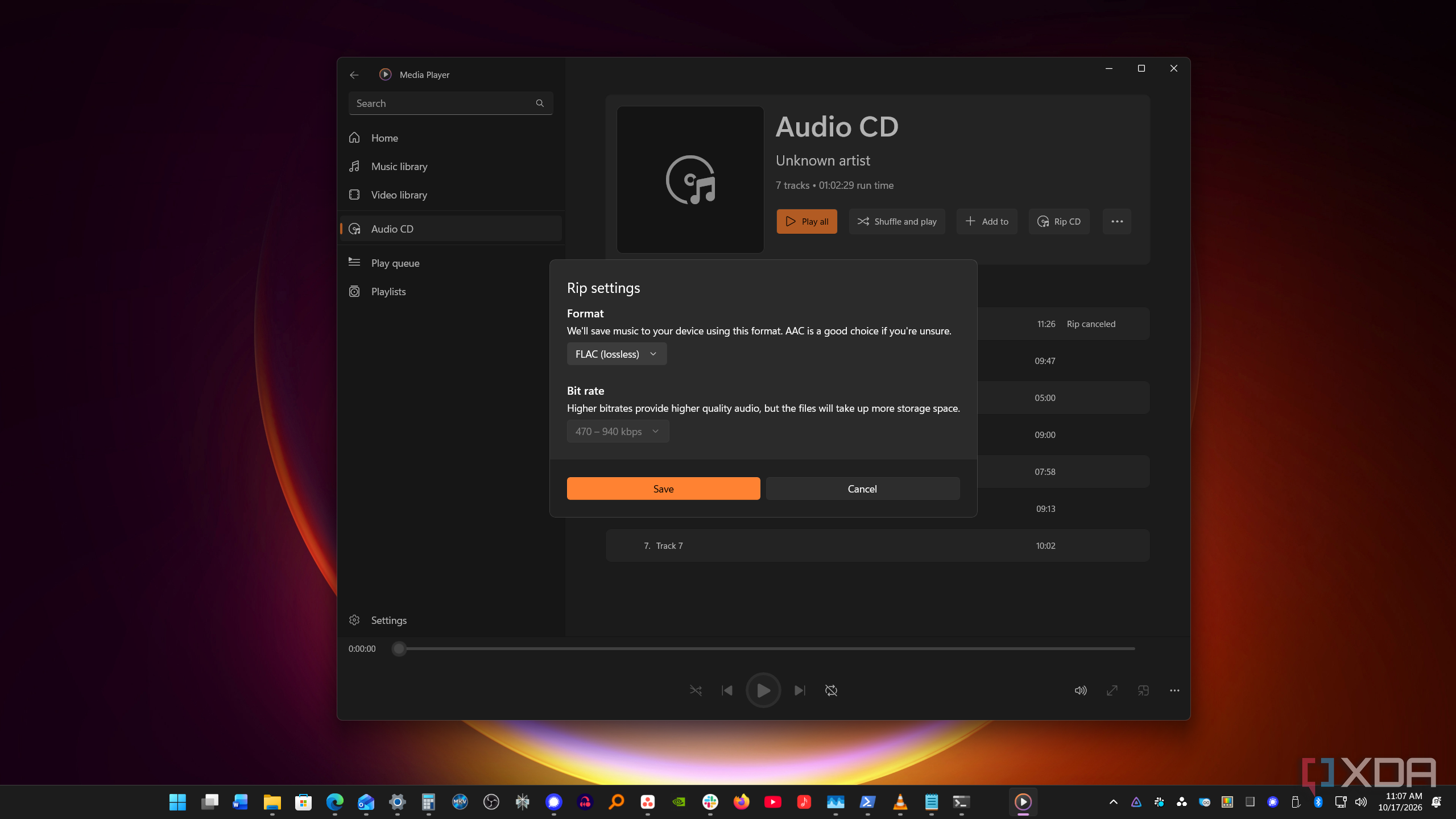 Media Player Windows 11 Rip CD Settings