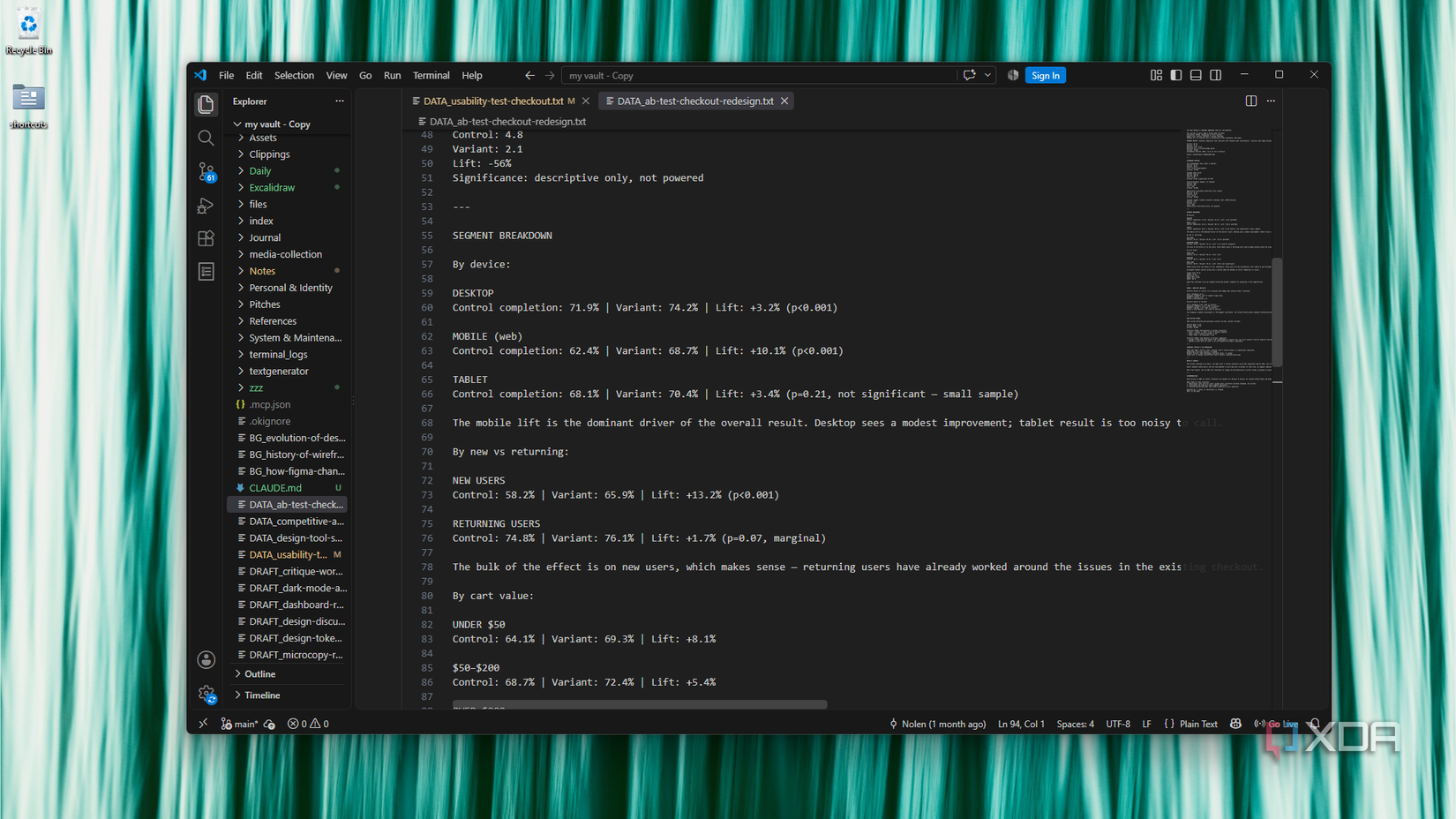 monitoring vault txt files in VSCode