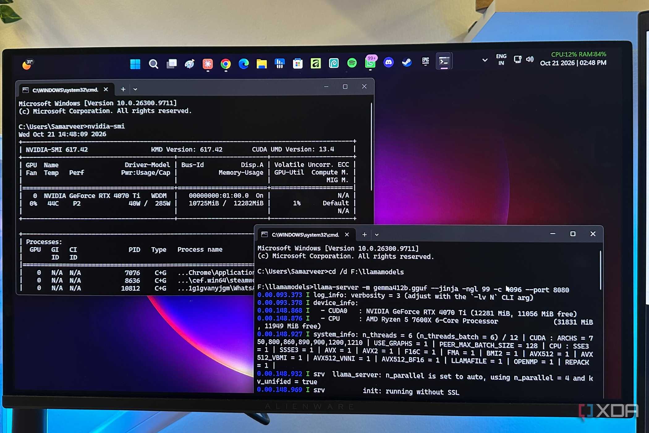 nvidia-smi-running-while-llama-cpp-hosts-gemma-4-on-local-server