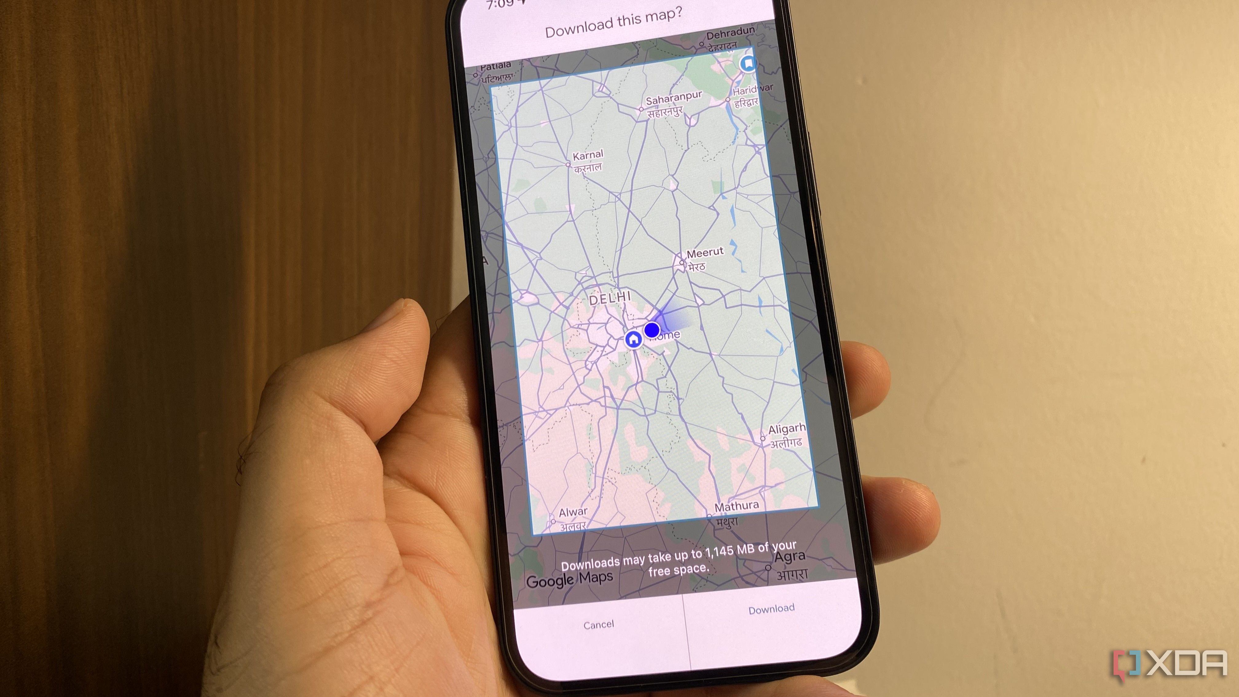 selecting the region to download for offline maps in Google Maps